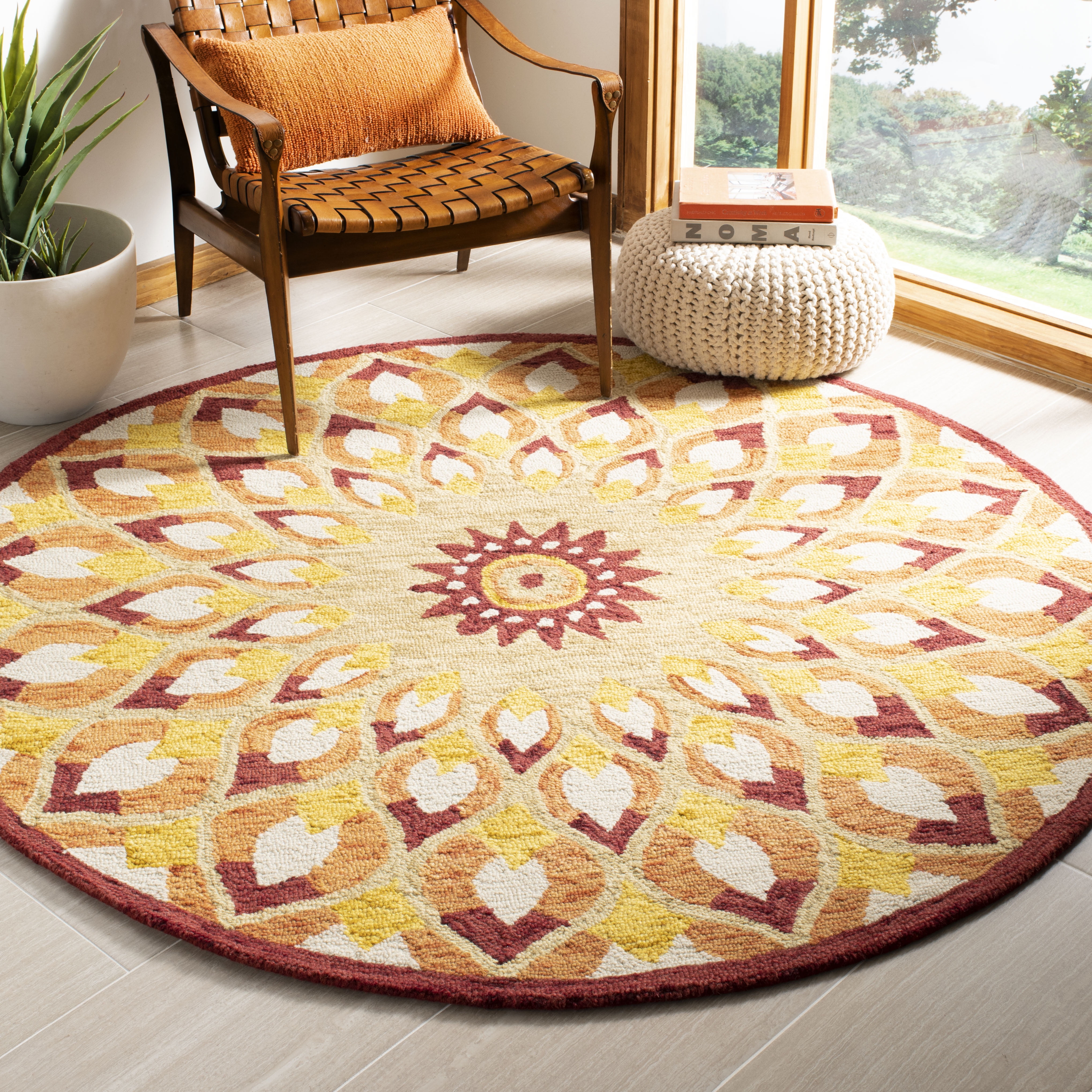 Handmade Multicolor Floral Wool Round Tufted Area Rug