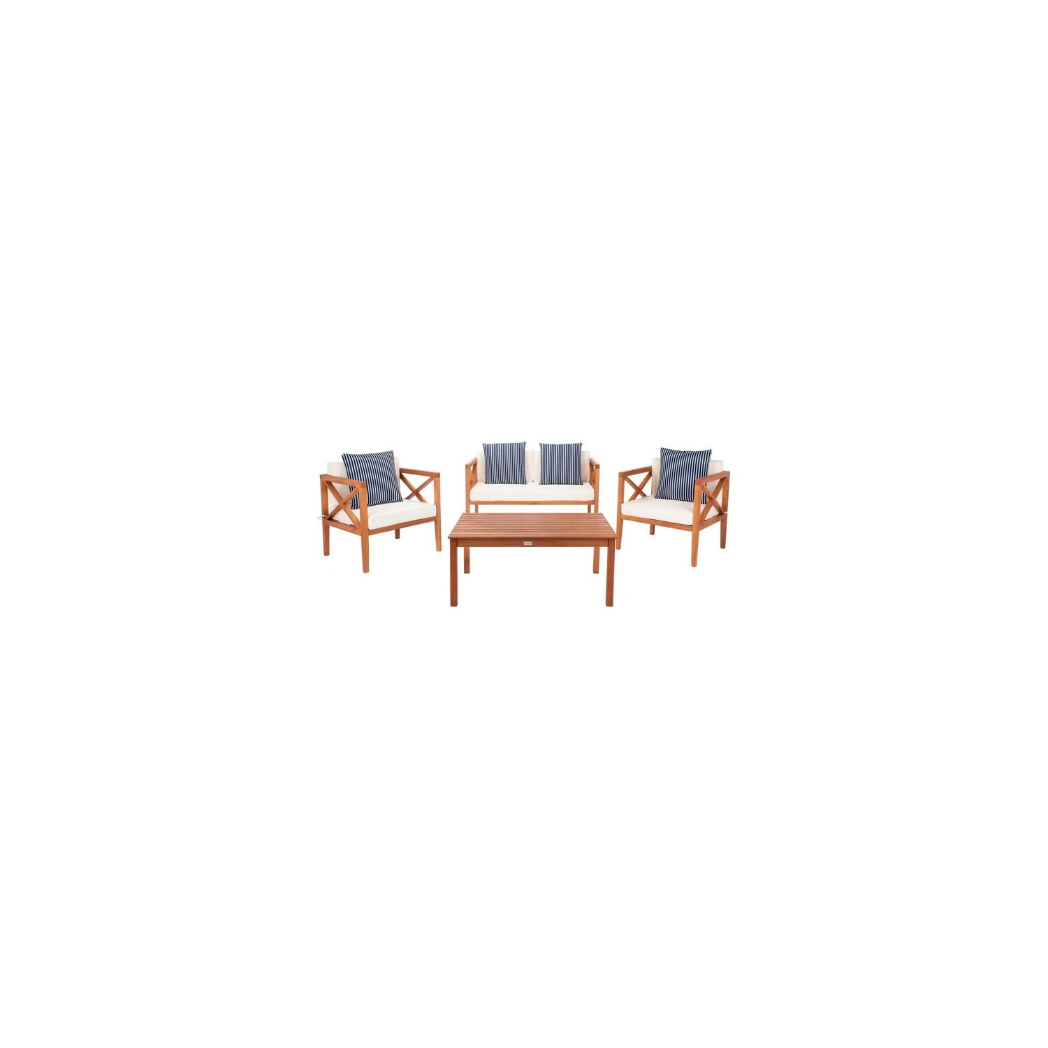 Transitional Eucalyptus 6-Person Patio Conversation Set with Accent Pillows