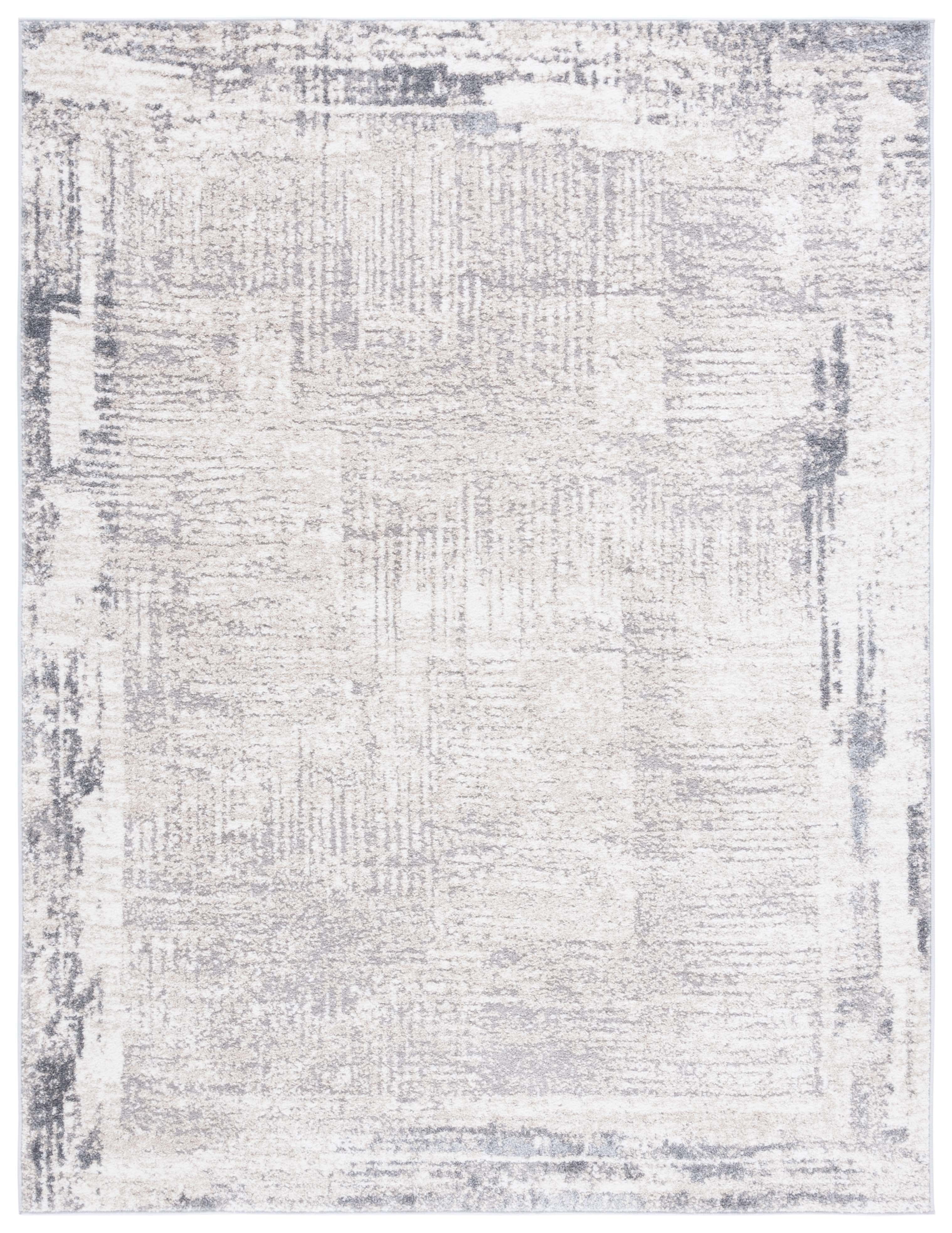 Ivory and Gray Synthetic Rectangular Area Rug, 5'3" x 7'6"