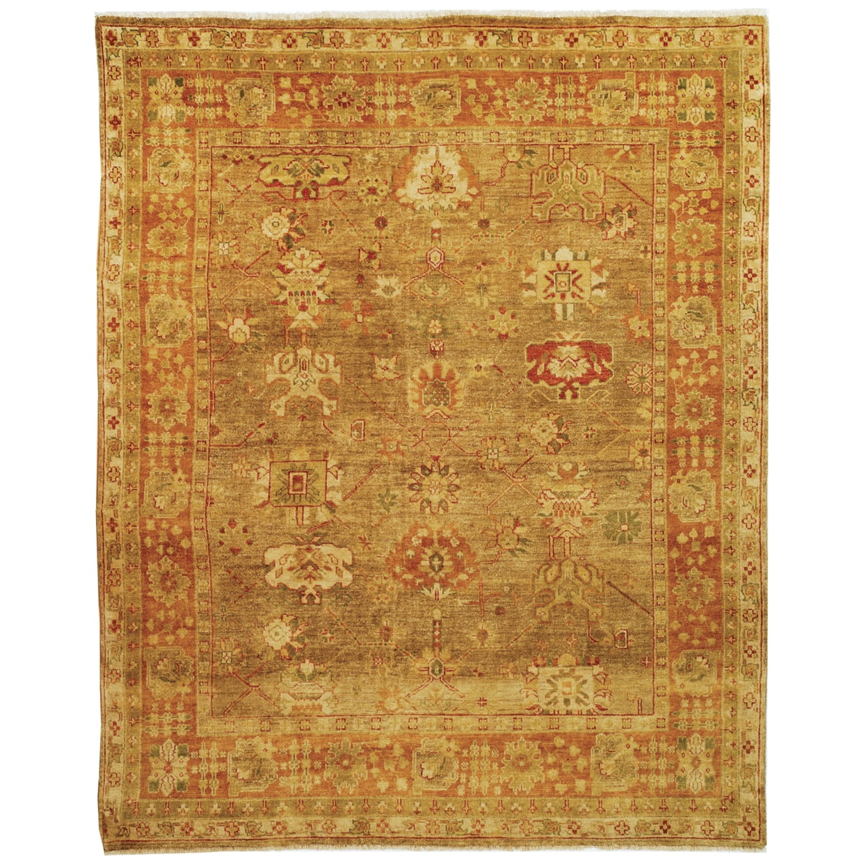 Beige & Rust Traditional Hand-Knotted Wool Area Rug 8' x 10'