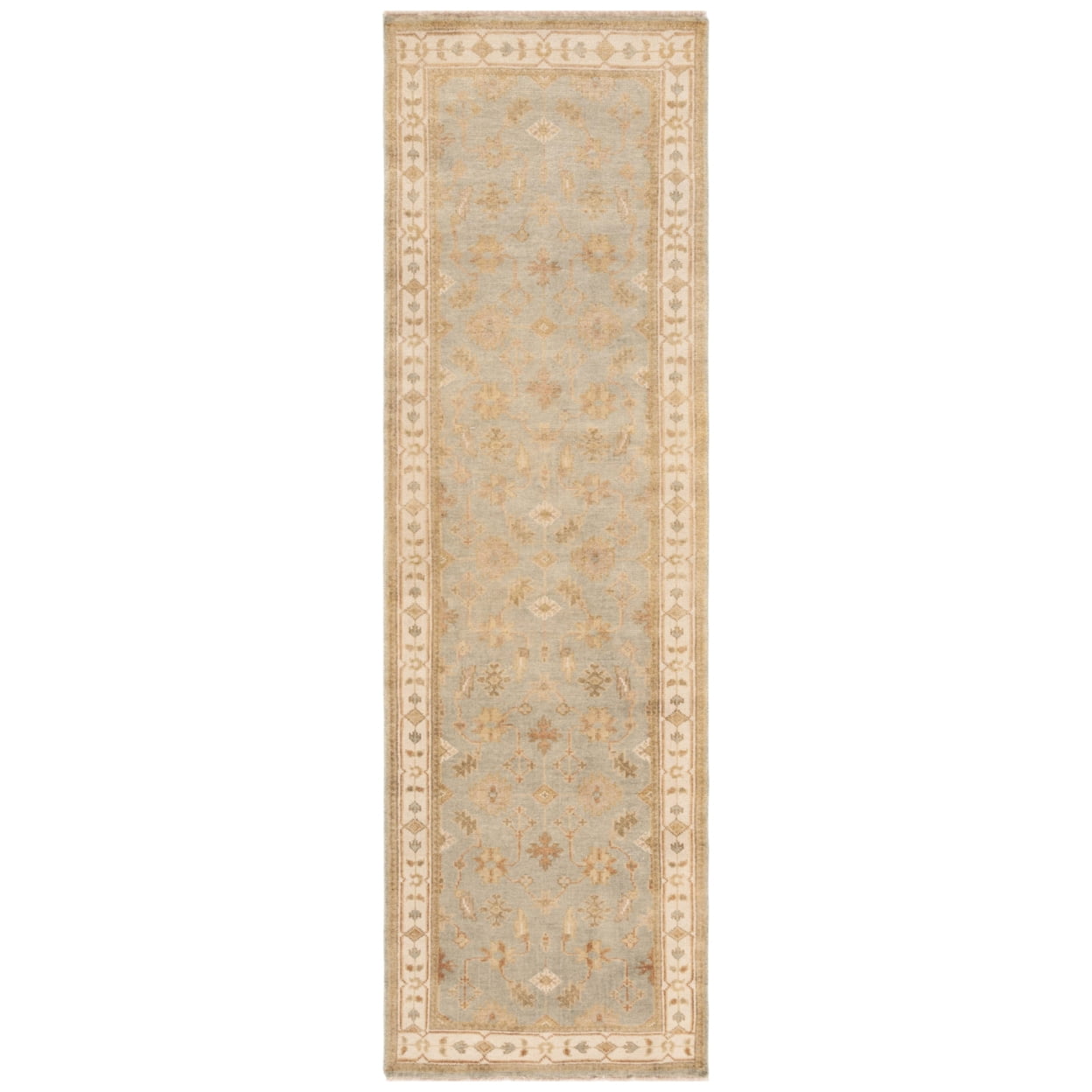 Hand-Knotted Ivory Oushak Wool Runner Rug - 3' x 10'