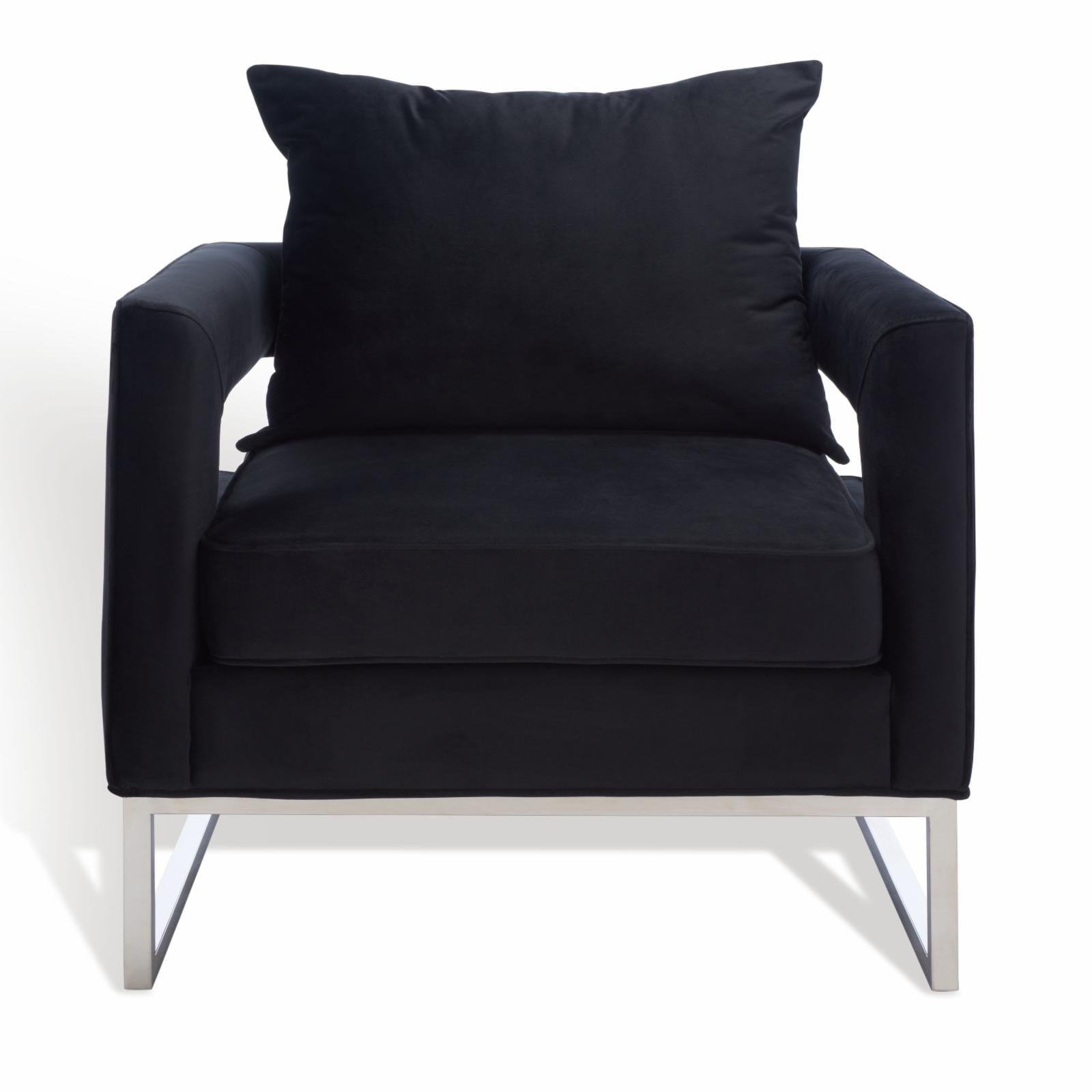 Olivya Black Velvet and Wood Contemporary Accent Chair