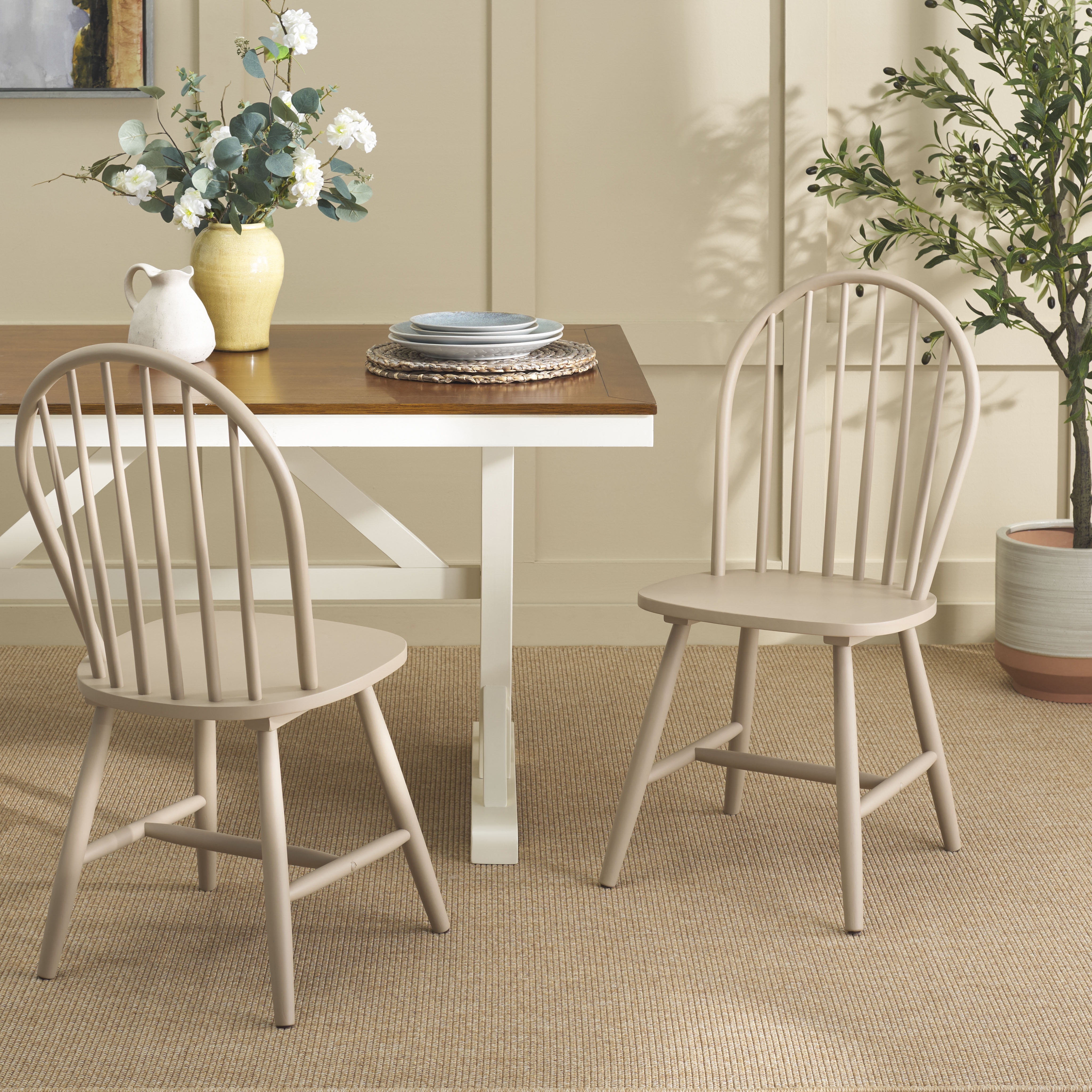 Safavieh Omaha Modern Wood Dining Side Chairs, Beige (Set of 2)