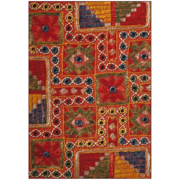 Aztec Orange/Multi Medium Rectangle Rug-Color:Orange/Multi,Shape:Medium Rectangle,Size:5'-1" X 7'-6"