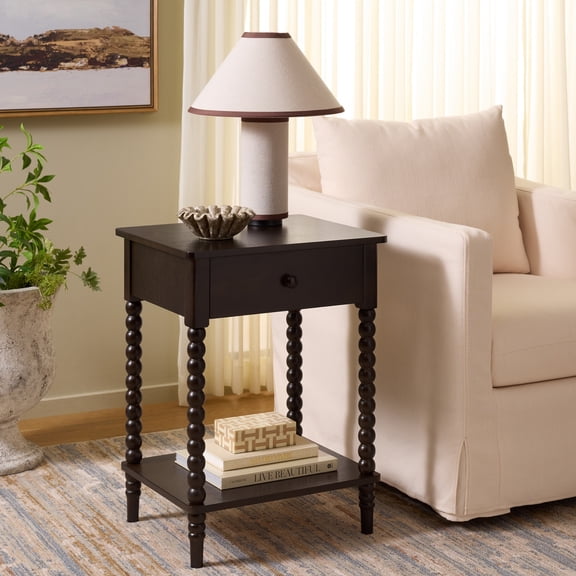 Safavieh Orbis One Drawer Wood Modern End Table, Dark Chocolate