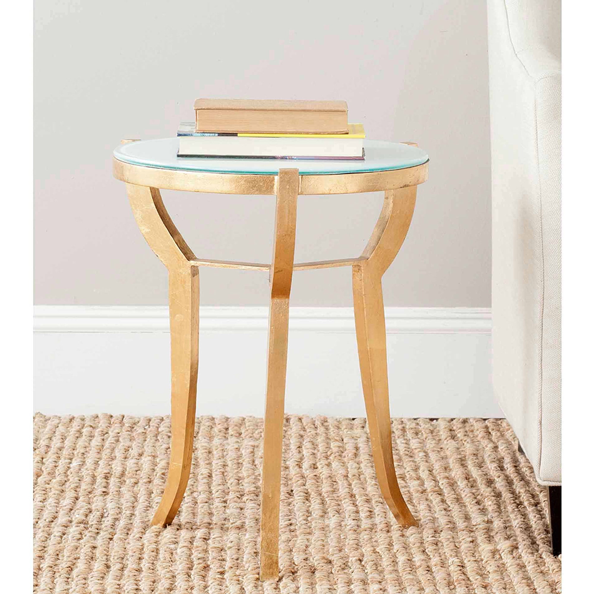 Safavieh Ormond Round Mirror Top Accent Table, Gold Leaf/White Glass