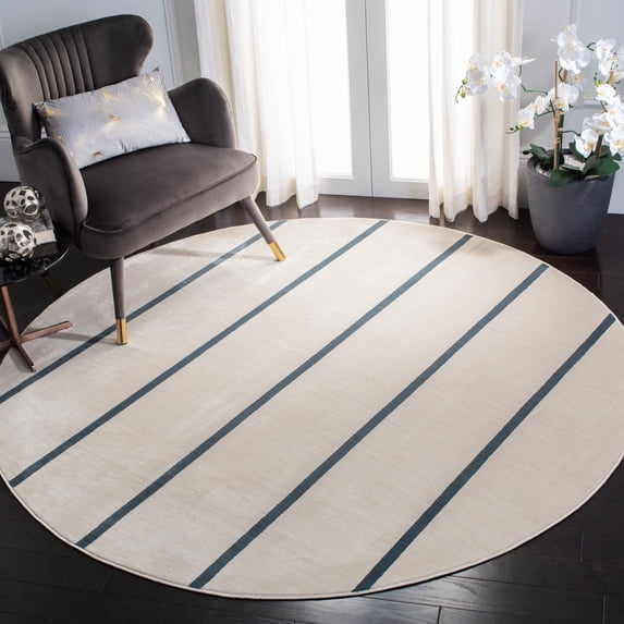 Safavieh Orwell Milia Modern Stripe Rug Ivory/Navy 6'7" x 6'7" Round 8' Round, 6' Round Indoor Living Room, Bedroom, Dining Room Blue Round