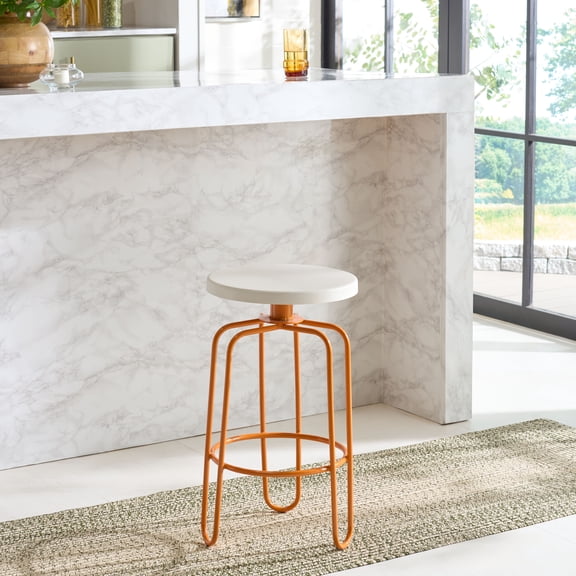 Safavieh Osamu Modern Backless Iron Stools, Cream/Orange