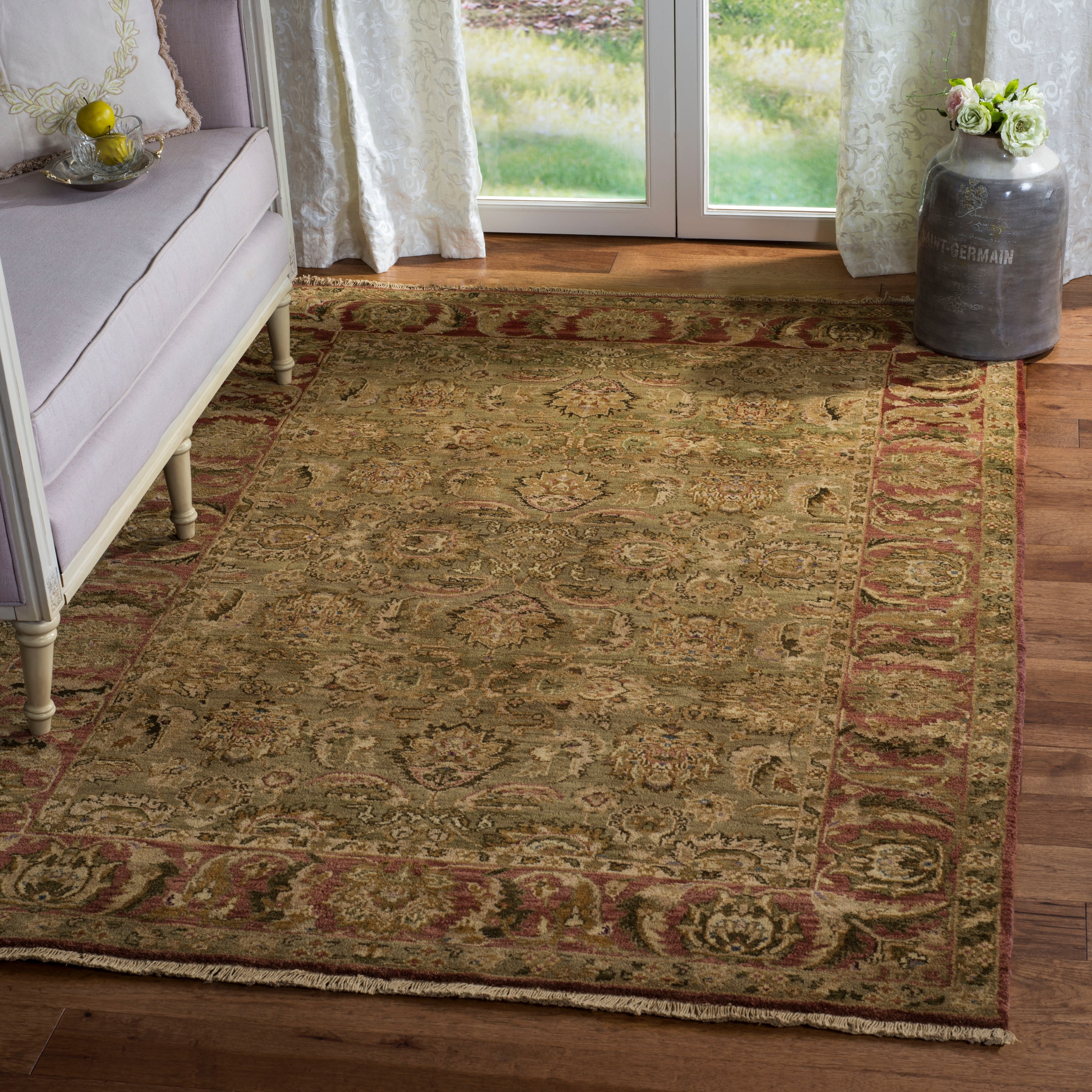 Ivory and Rust Hand-Knotted Wool Area Rug 6' x 9'