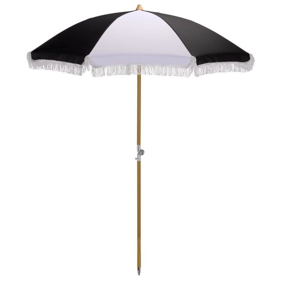 Safavieh Outdoor Gallo 6.5ft Crank Beach Umbrella, Black Stripe