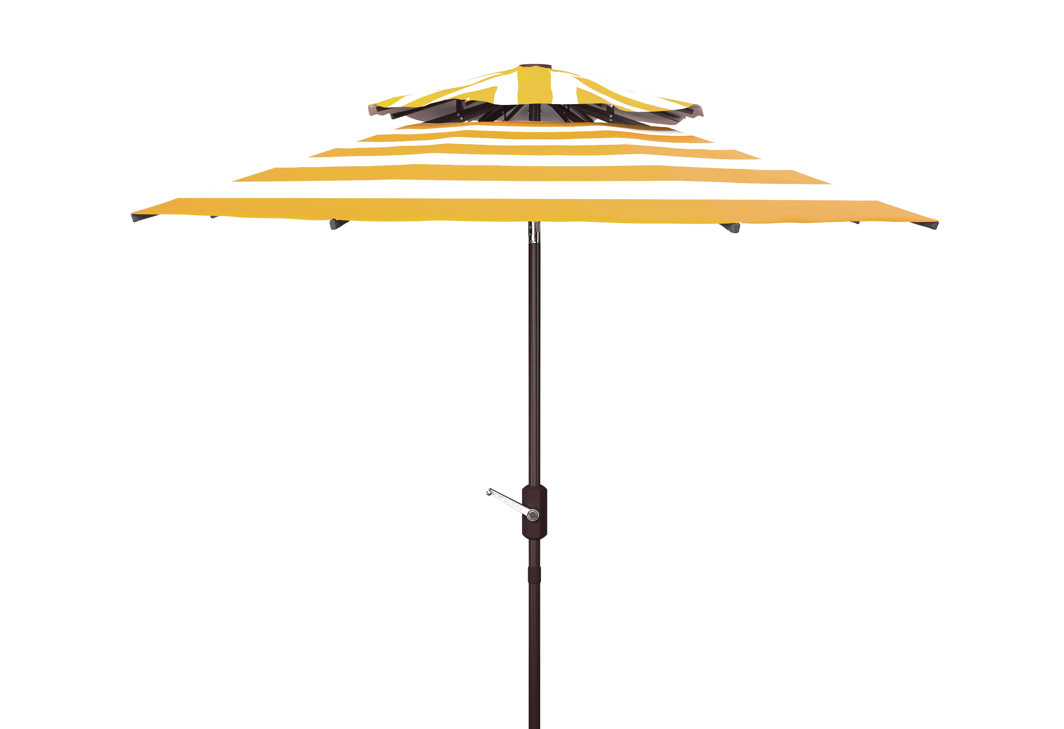 Safavieh Outdoor Iris 9ft Doubletop Crank Patio Umbrella, Yellow Stripe