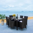 thumbnail image 1 of Safavieh Jolin 7-Piece Outdoor Dining Set, Black Wicker with White Cushions, Tempered Glass Top, 1 of 5