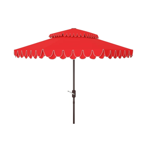 SAFAVIEH Elegant 9' Market Crank Double Top Patio Umbrella, Red