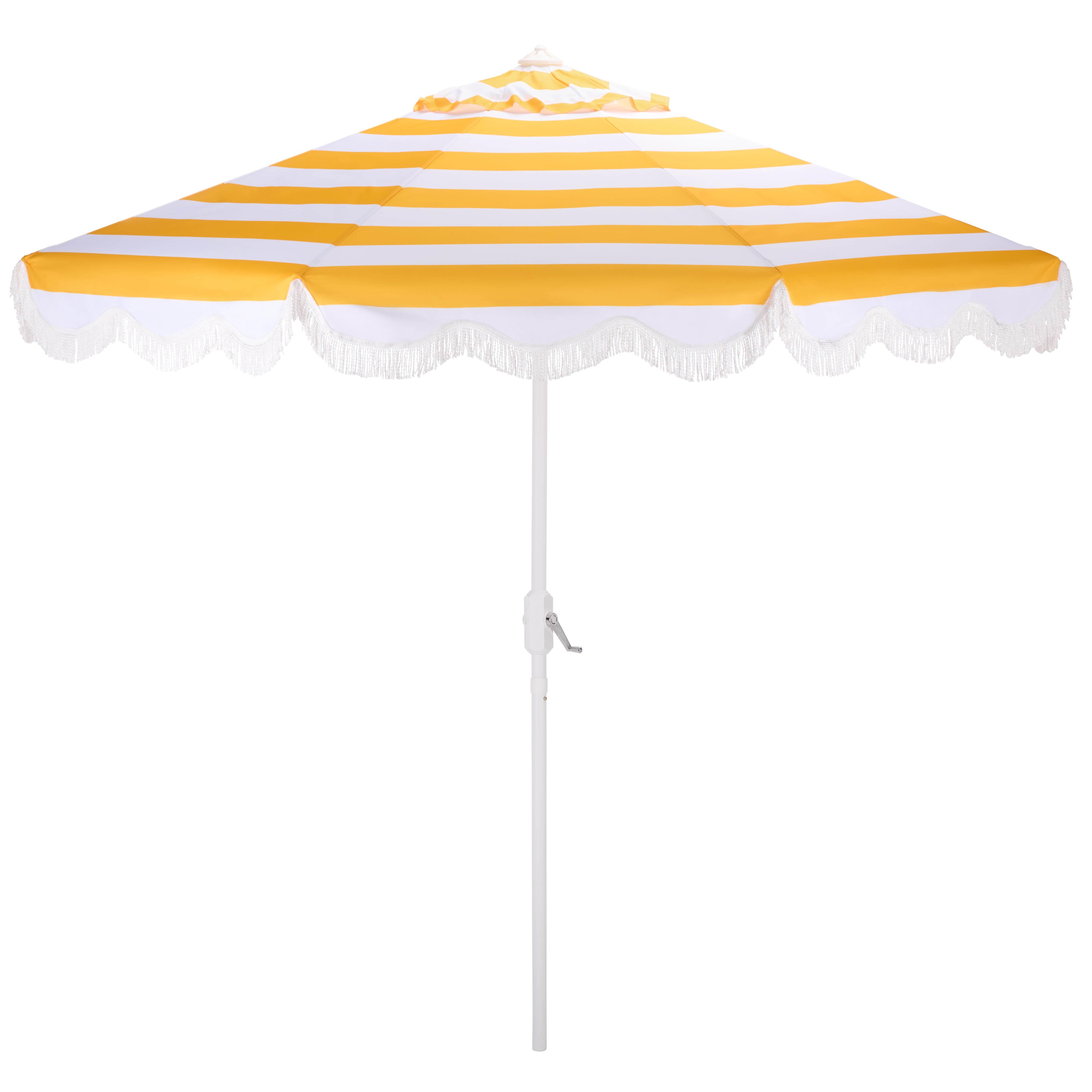 Safavieh Outdoor Lucerna 9ft Crank Umbrella, Yellow Stripe/White