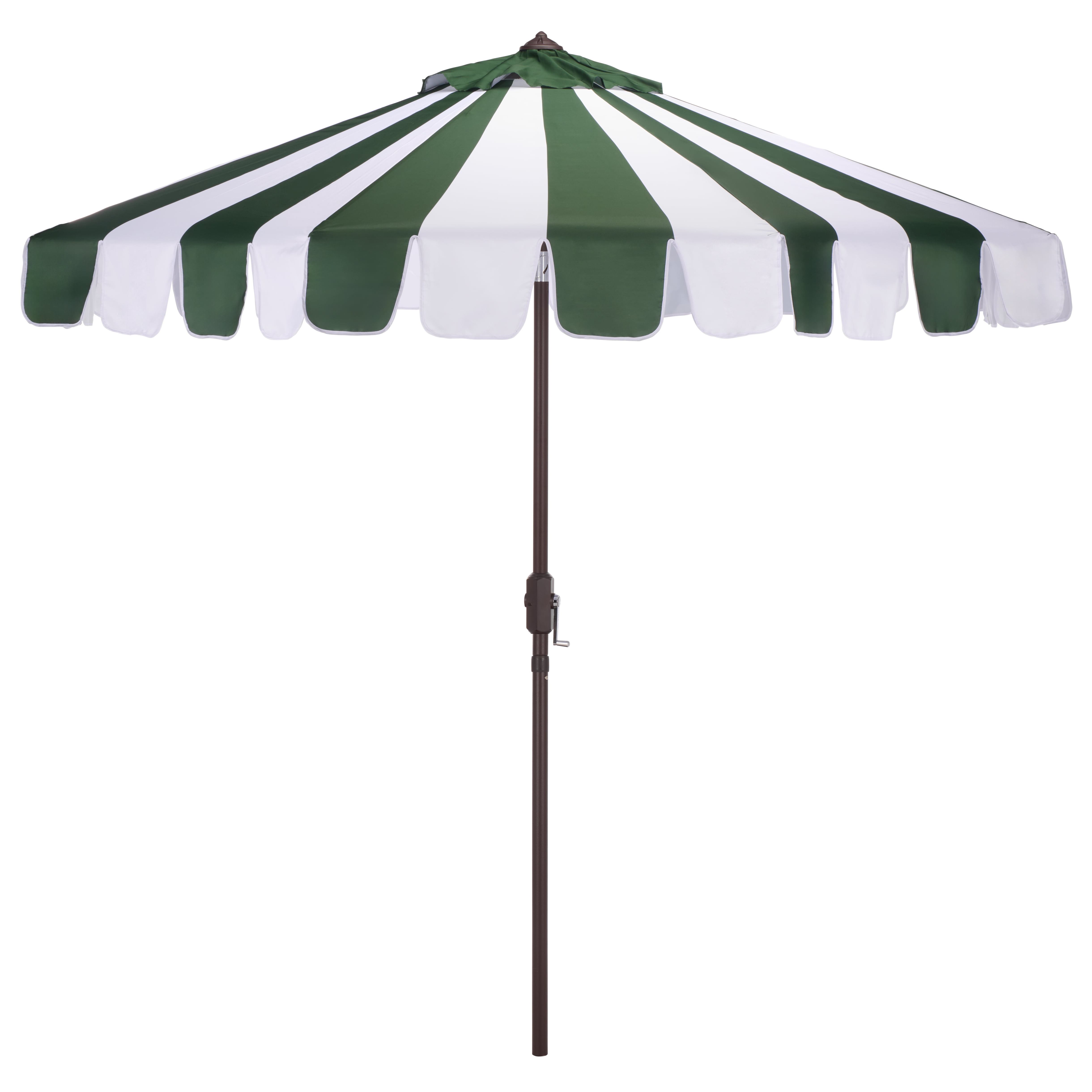 Safavieh Outdoor Meze 9ft Crank Umbrella, Hunter Green Stripe