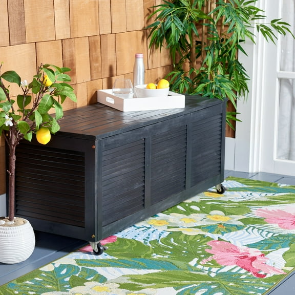 Safavieh PAT Collection Outdoor Wheels 76 Gallons Wood Deck Box, Black