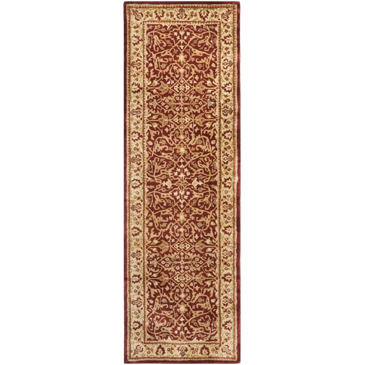 Handmade Ivory and Rust Wool Cotton Runner Rug