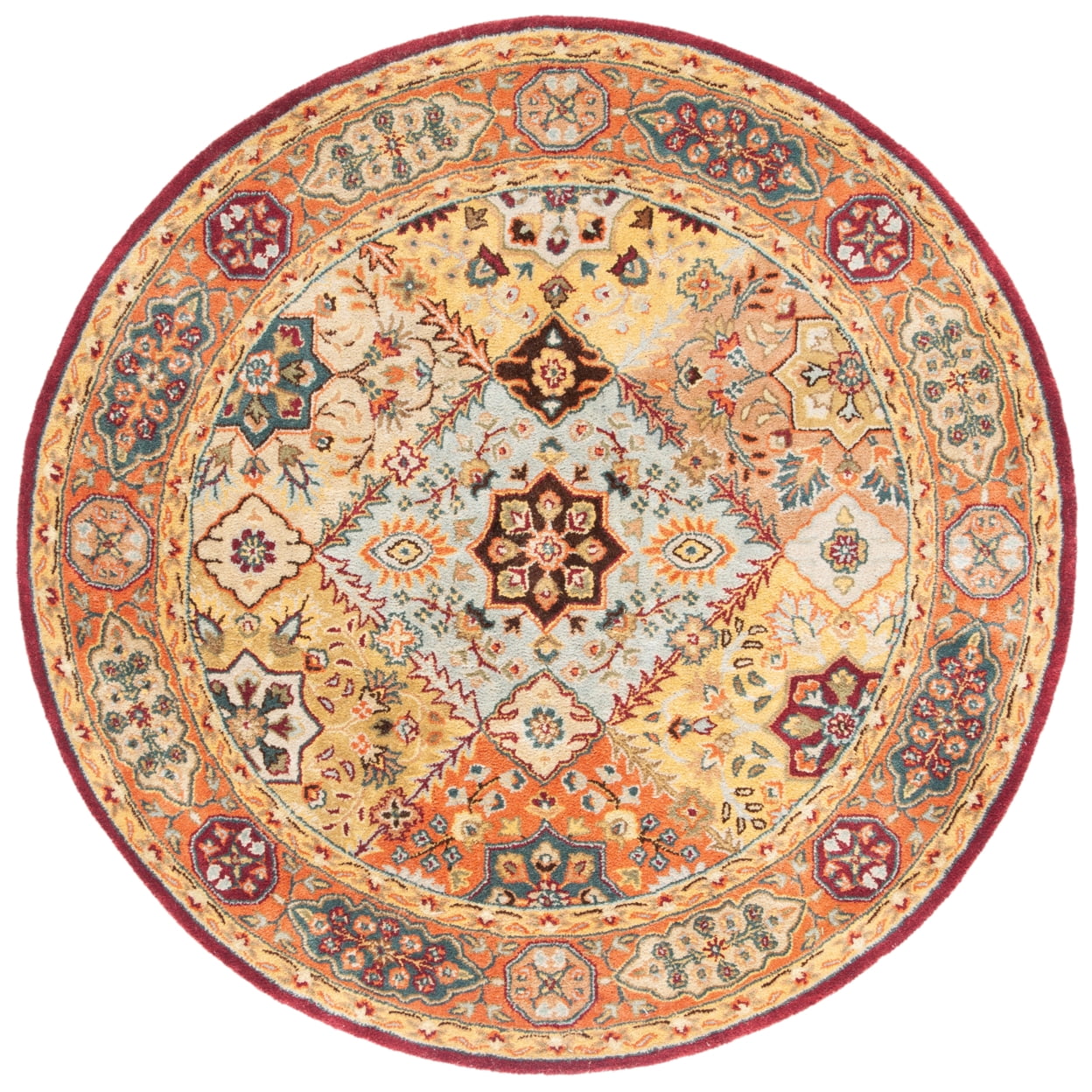 Handmade Round Red and Rust Wool Area Rug, 6' Diameter