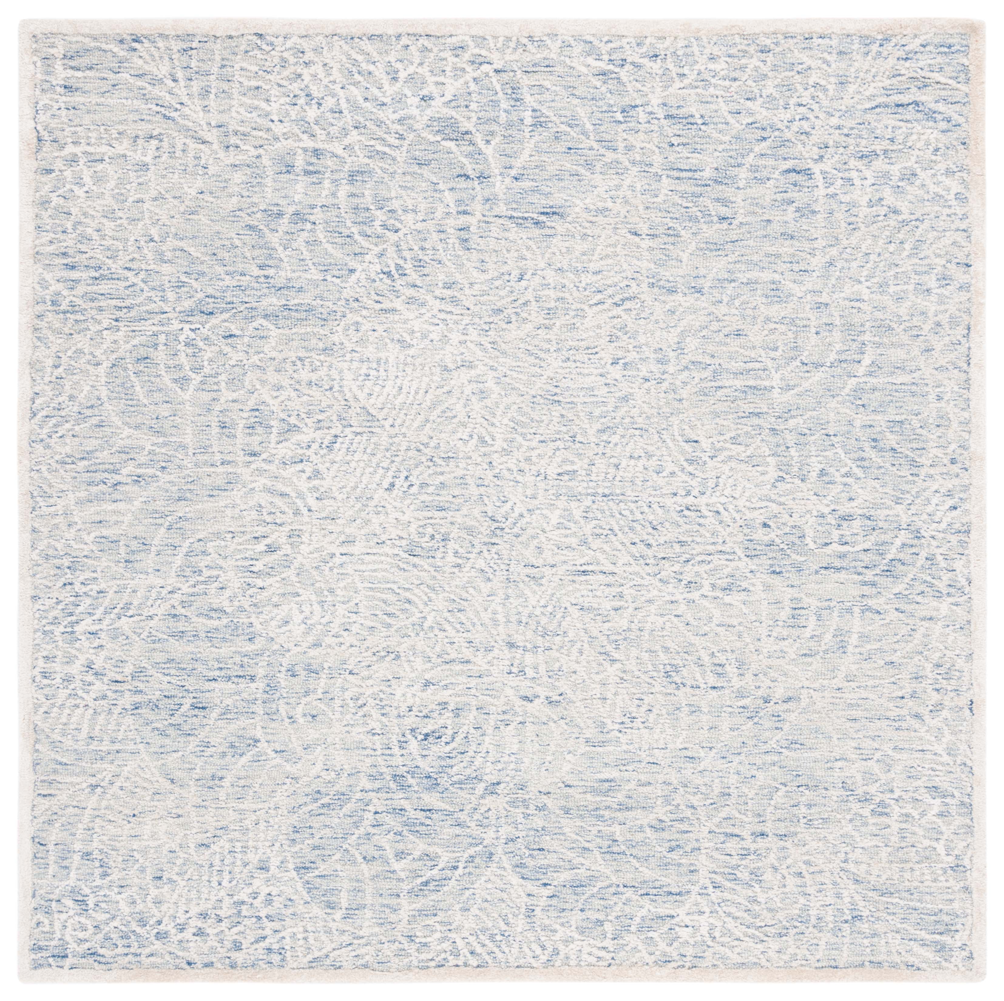 Handmade Blue and Ivory Geometric Wool Square Rug