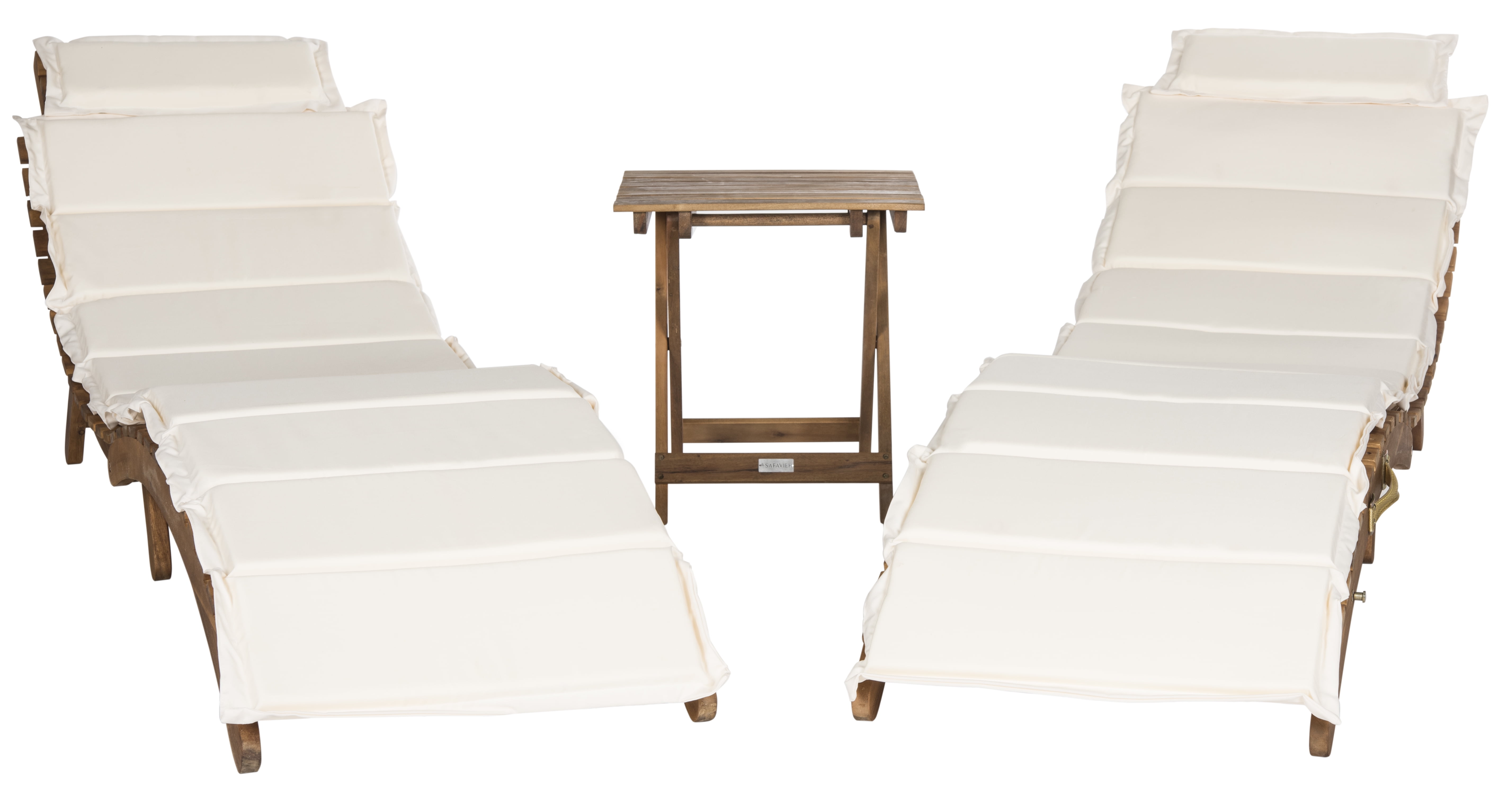 Pacifica Natural Brown Acacia Wood 3-Piece Lounge Set with Beige Cushions