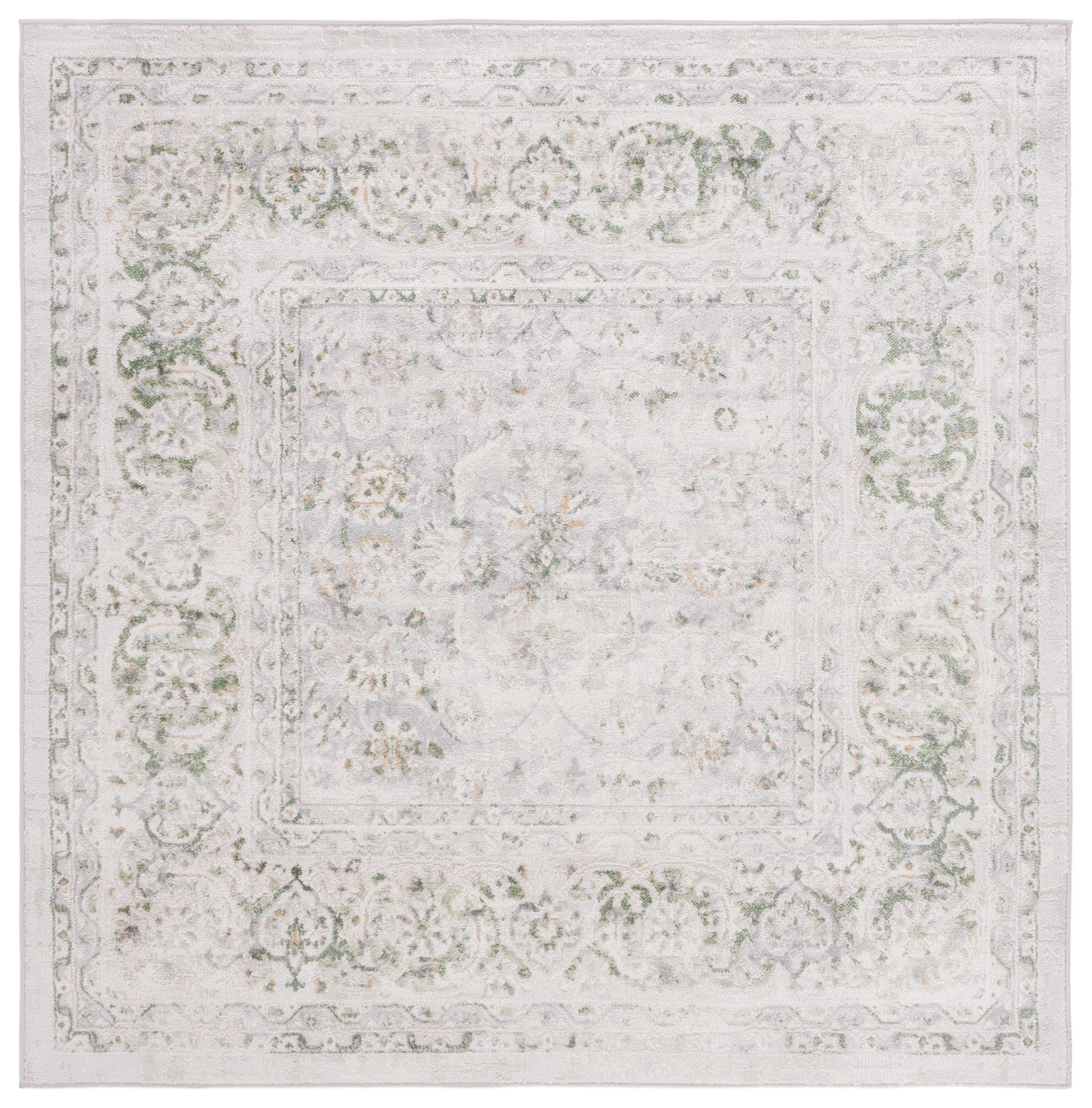 Palma 3' x 3' Beige and Green Oriental Synthetic Rug