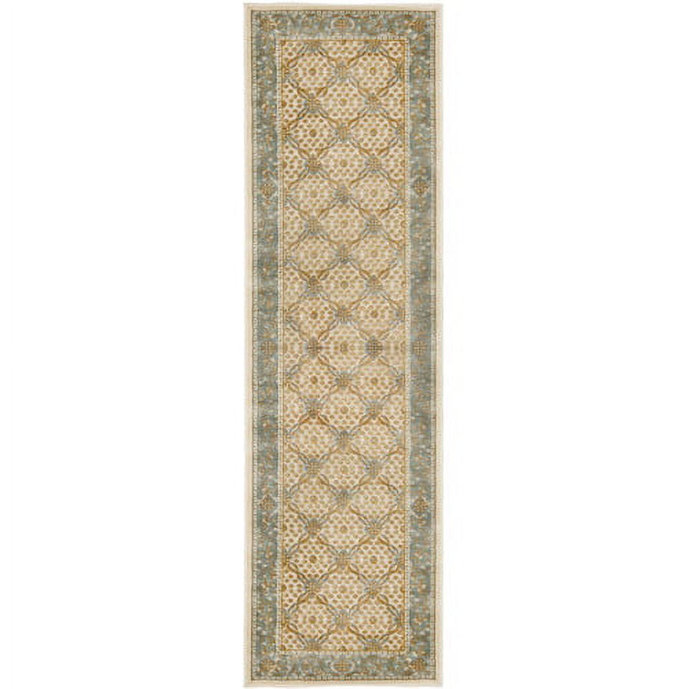 Cream and Multicolor Floral Viscose Runner Rug, 2' x 7'