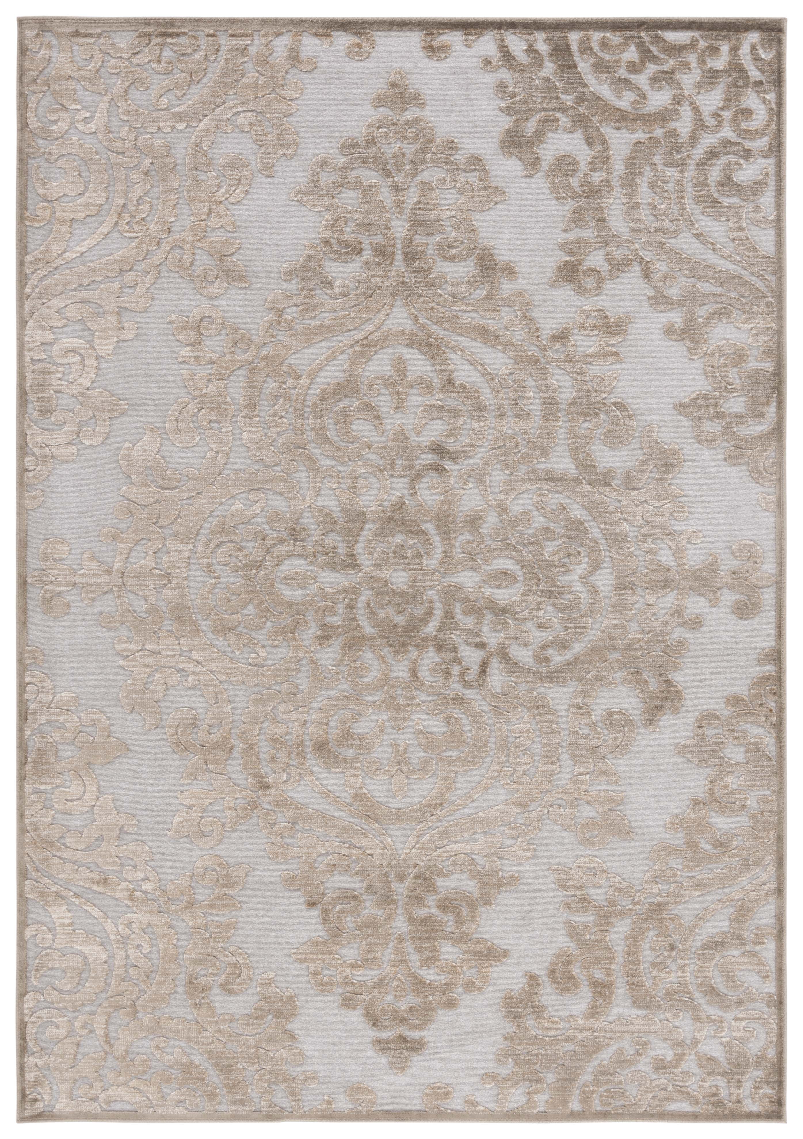 Luxurious Mouse Gray Viscose Damask Area Rug 7'6" x 10'6"