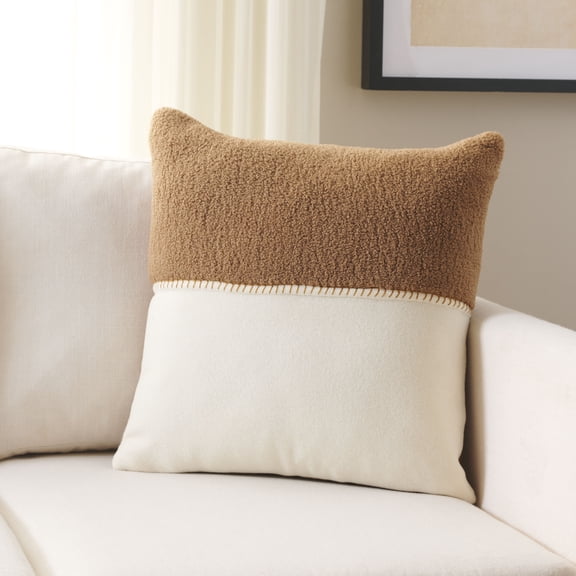 Safavieh Parker 20" x 20" Traditional Polyester/Wool Decorative Pillows, Camel/Ivory