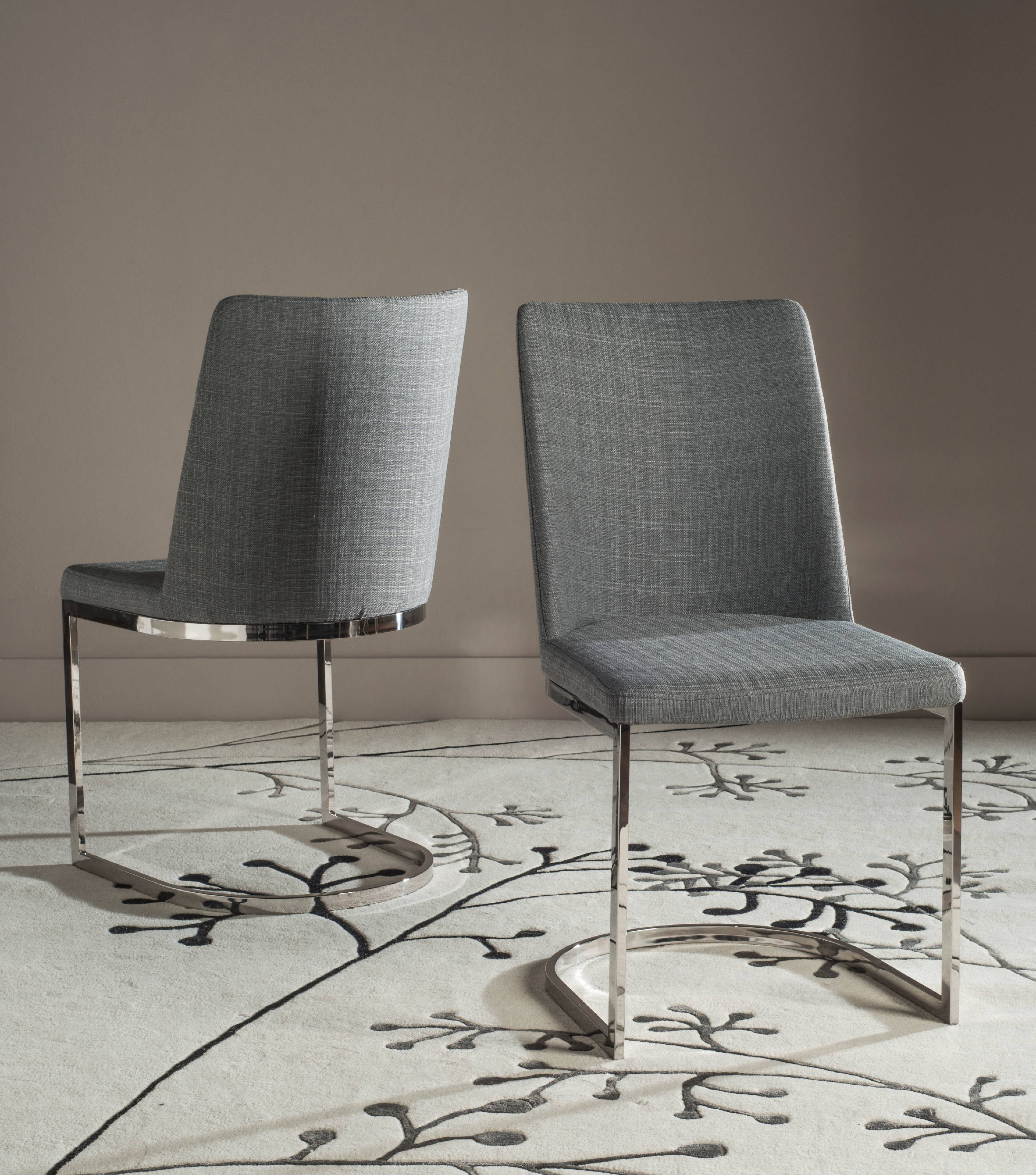 Chic Gray Linen & Polished Chrome Metal Side Chair