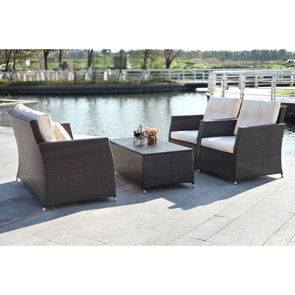 Safavieh Parry 4 Piece Modern Wicker Outdoor Living Set
