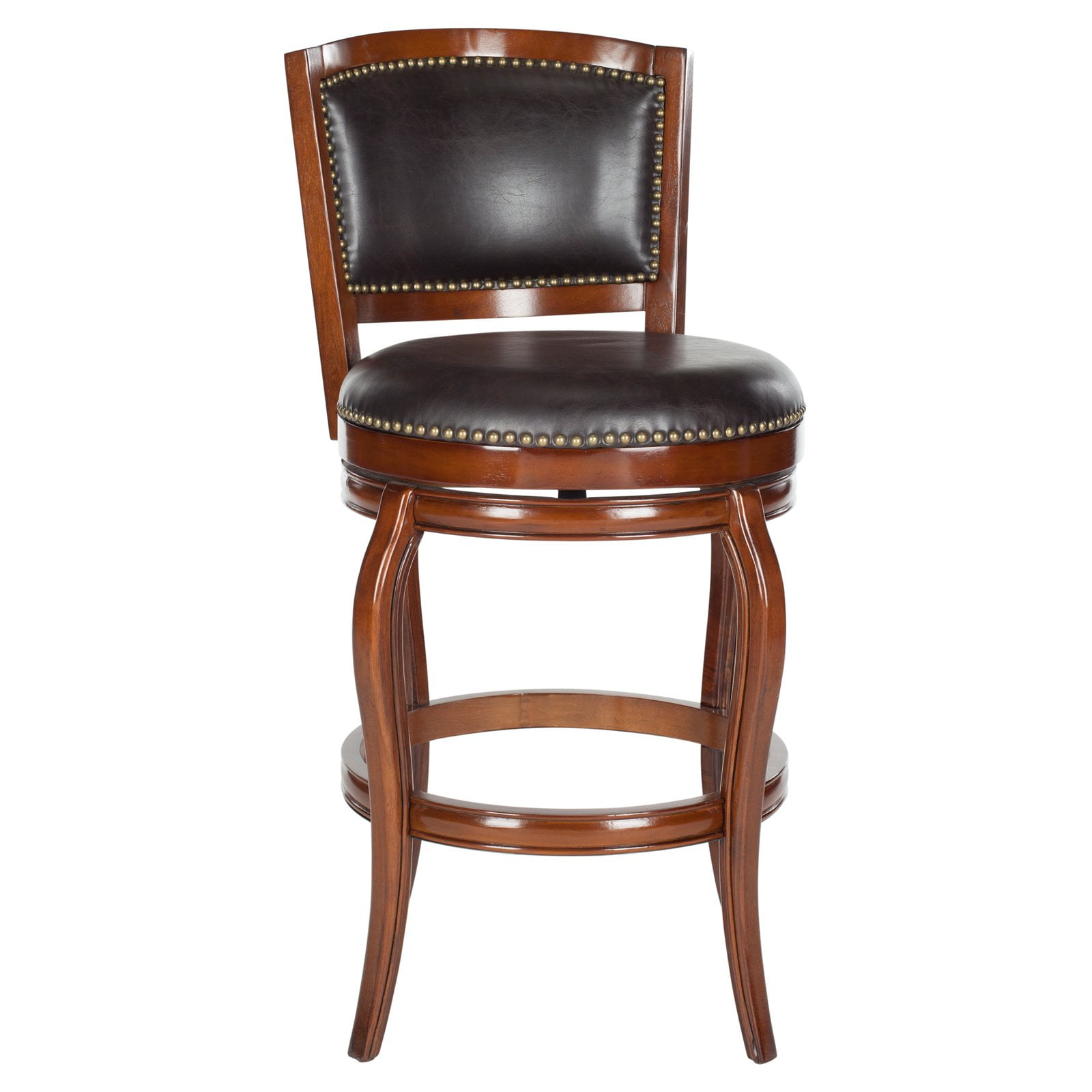 Pasquale Walnut Brown Swivel Bar Stool with Leather Upholstery