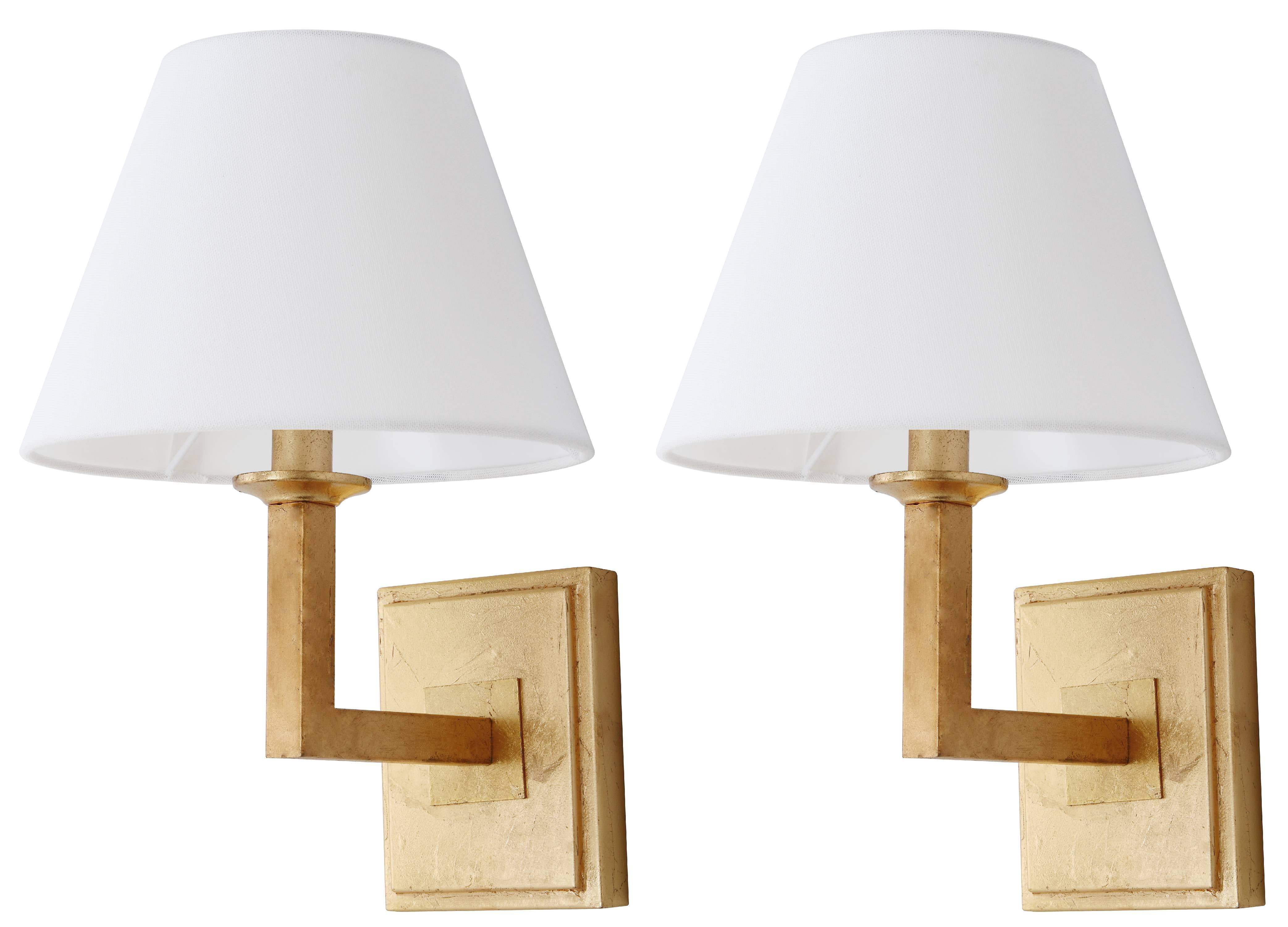 Pauline Gold Leaf Geometric Wall Sconce Set with White Cotton Shades