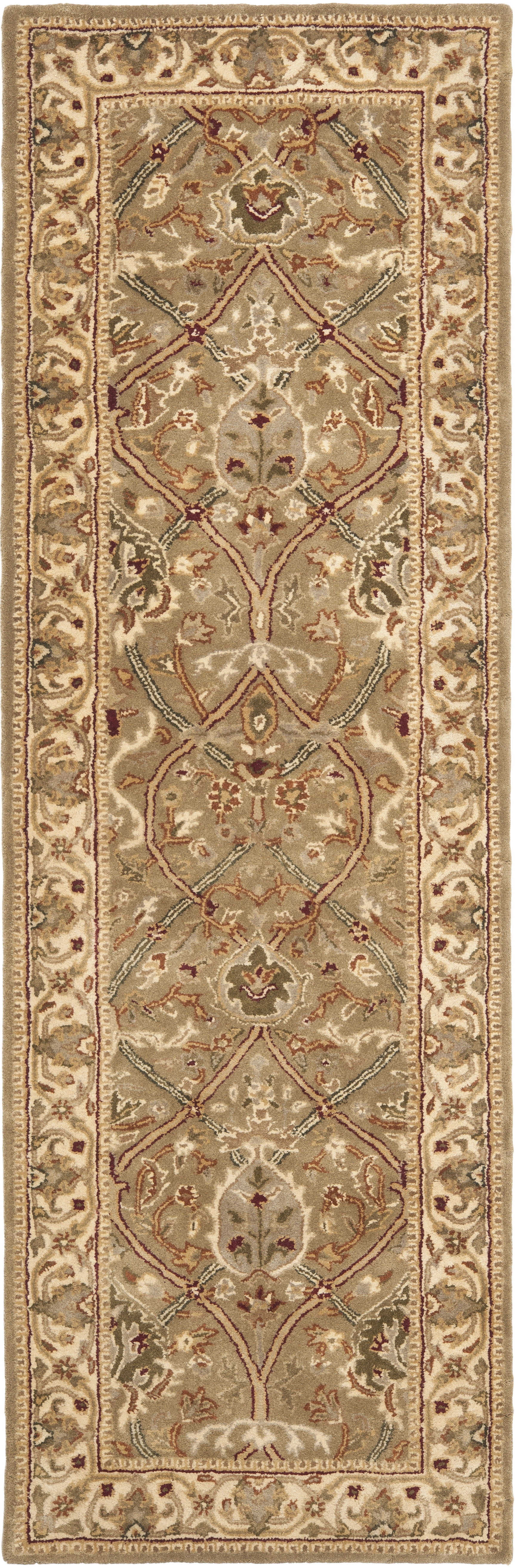 Handmade Light Green and Beige Wool Tufted Runner Rug
