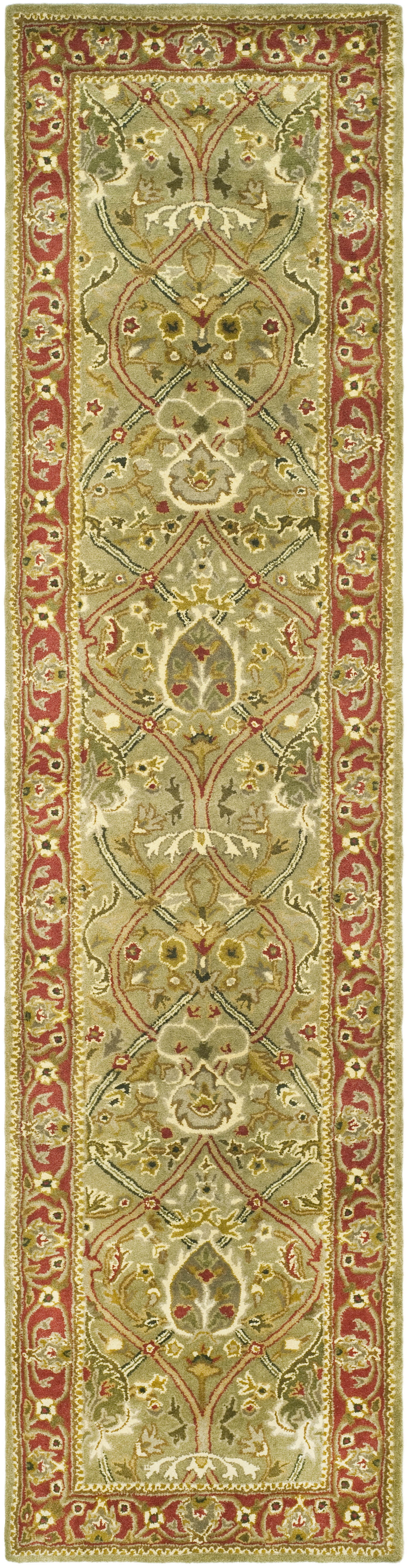 Light Green and Rust Hand-Tufted Wool Runner Rug