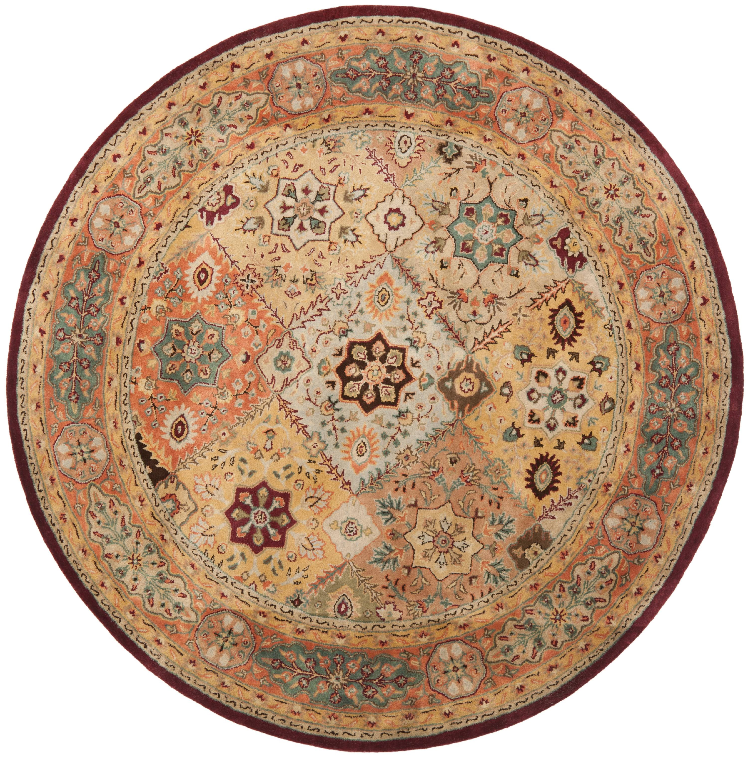 Handmade Round Red and Rust Wool Area Rug