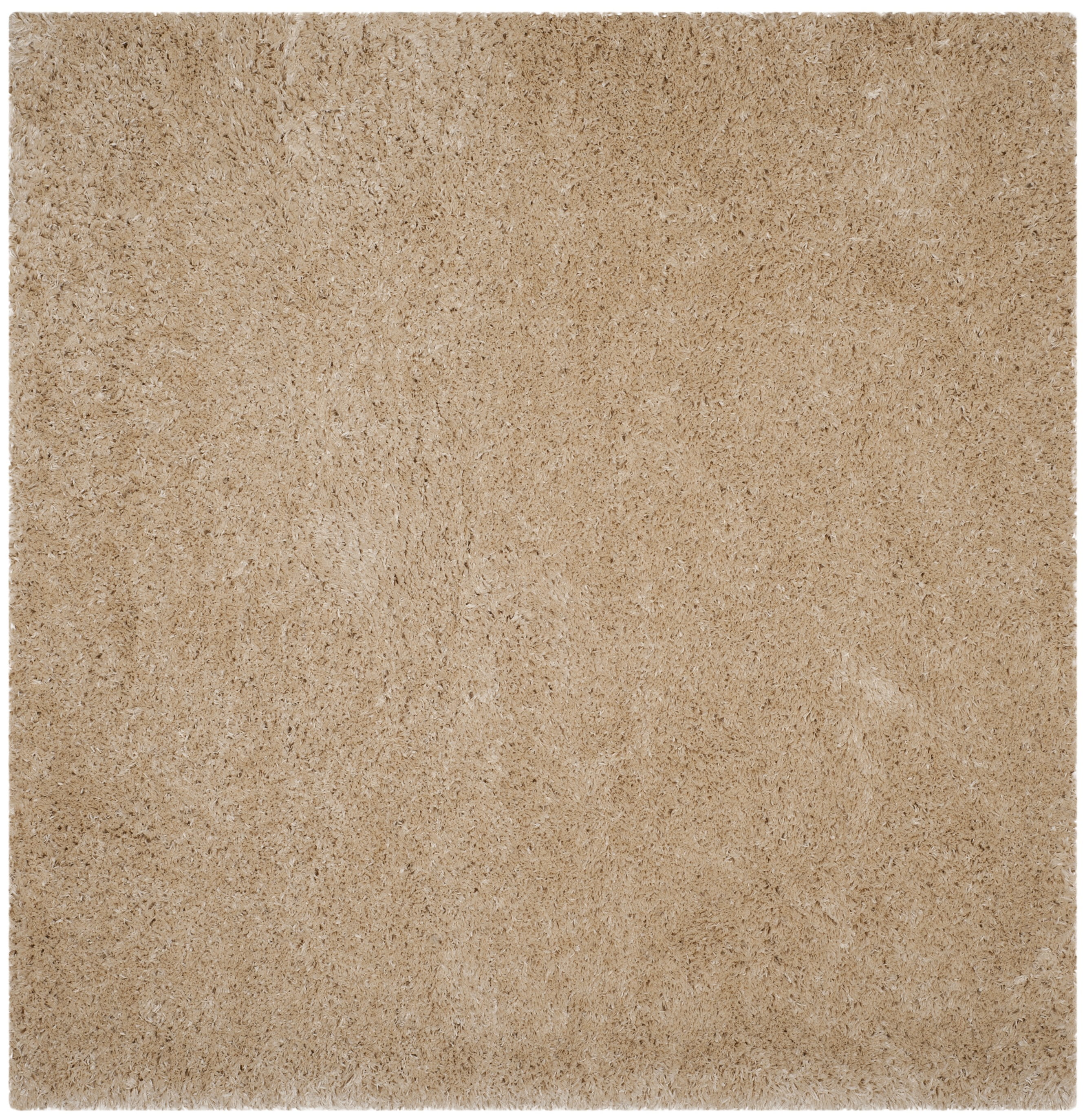 Light Beige Square Hand-Knotted Shag Area Rug