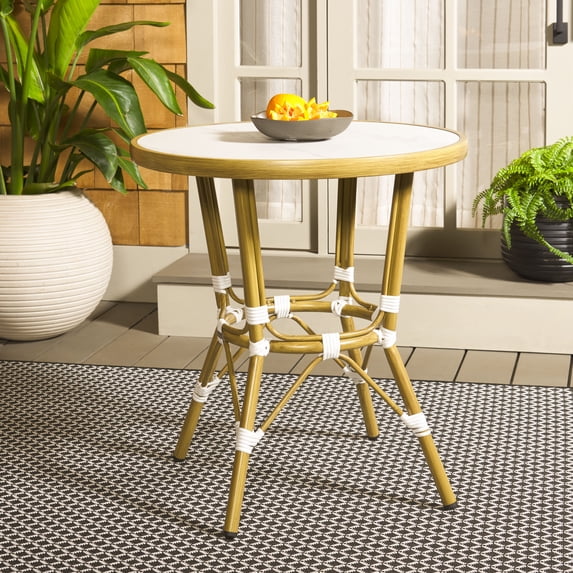Safavieh Pomona Outdoor Aluminum Bistro Table, White/Bamboo