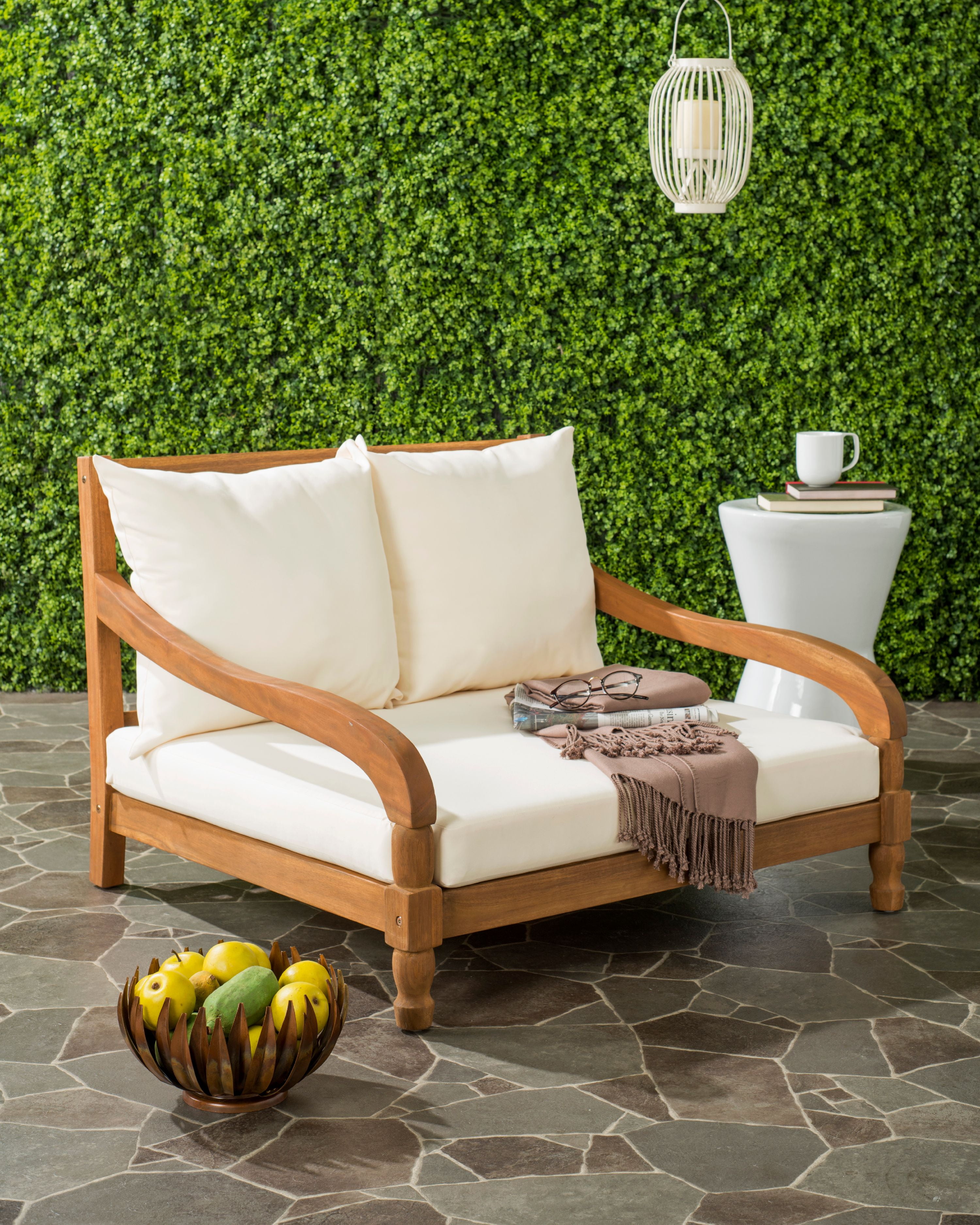 Pomona Natural Acacia Wood Lounger with Beige Cushions
