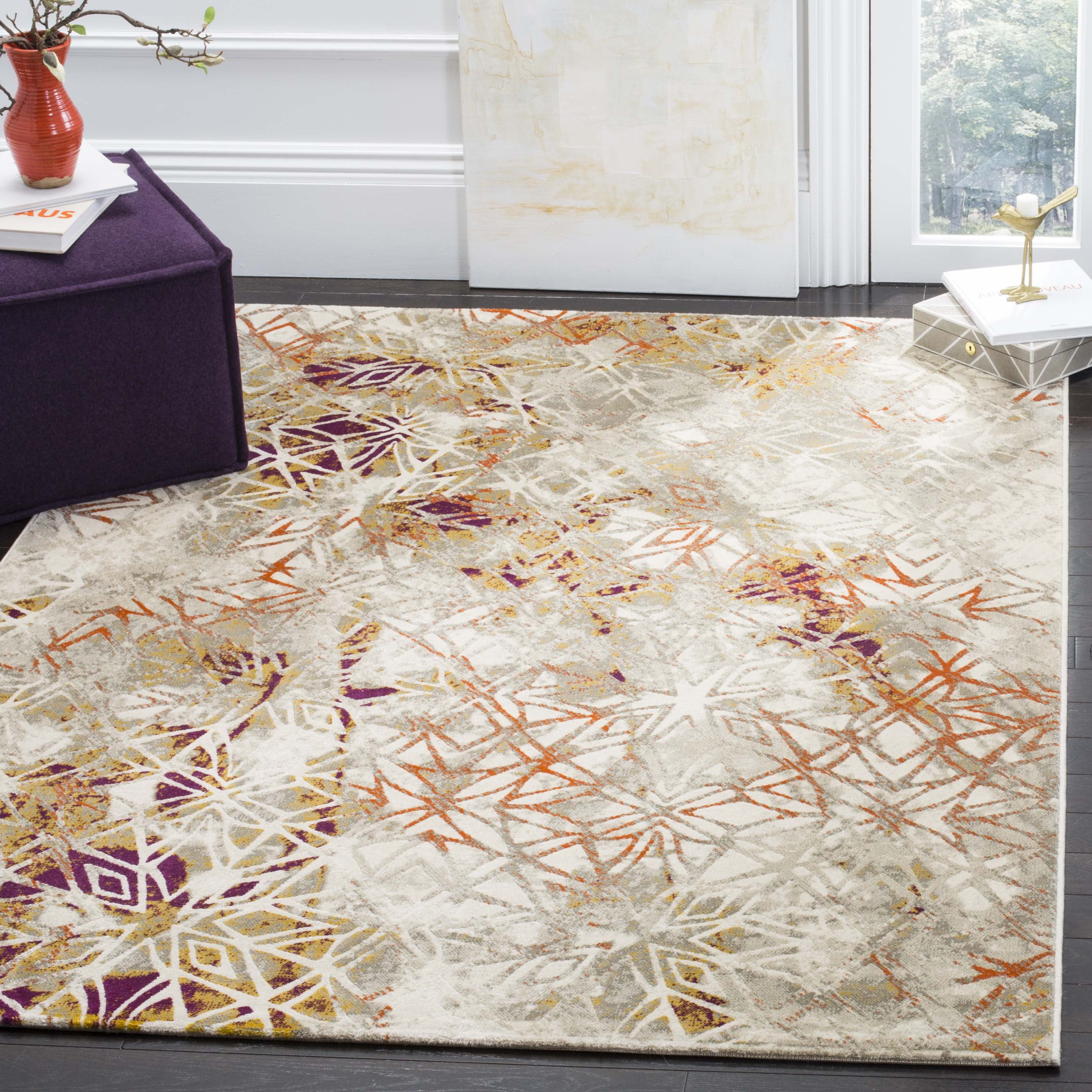 Gray and Purple Floral Tufted Wool Area Rug, 4' x 6'