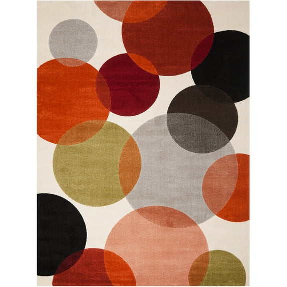 Contemporary Rug - Porcello Polypropelene Pile -Ivory/Multi-Color:Ivory/Multi,Design:Contemporary,Shape:Large Rectangle,Size:11' 2''L x 8'W