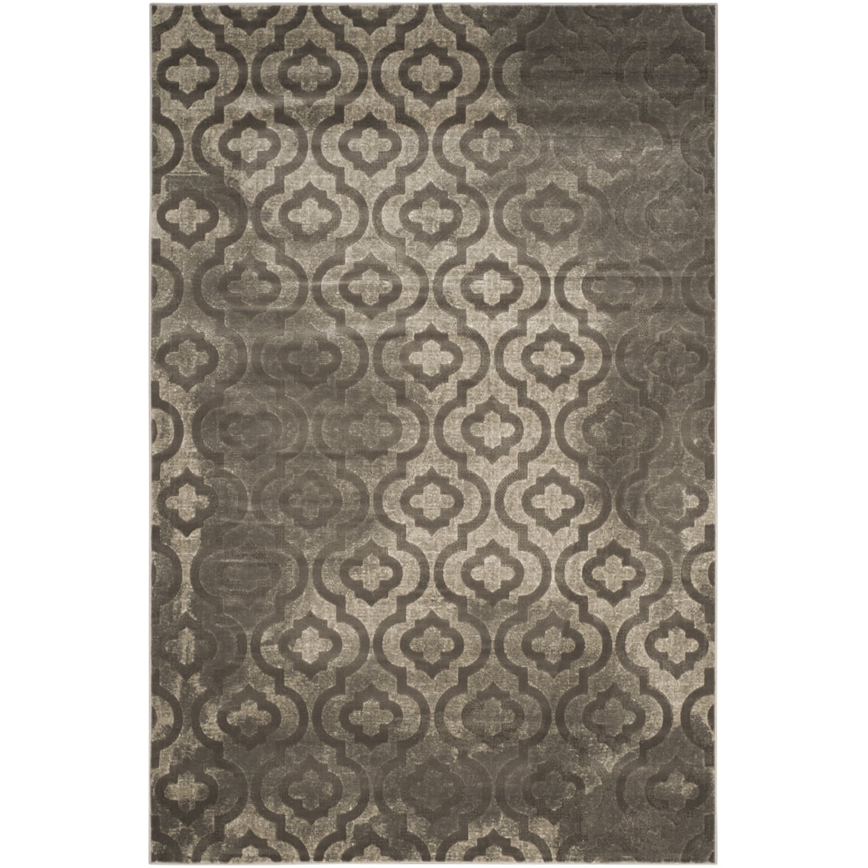 Grey and Dark Grey Floral Stain-Resistant Synthetic Area Rug