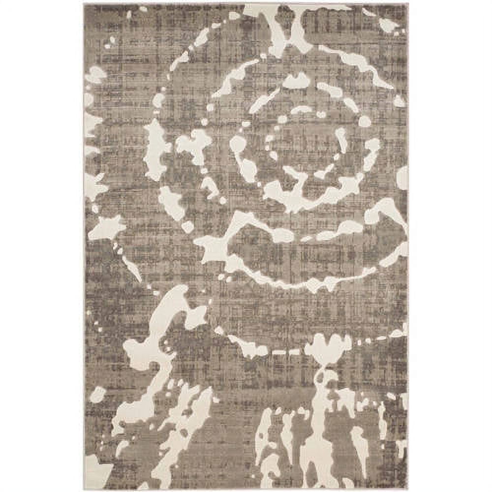 Grey and Ivory Floral Synthetic Rectangular Area Rug