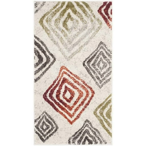 Porcello Ivory / Green Geometric Rug, 2' x 3'7"