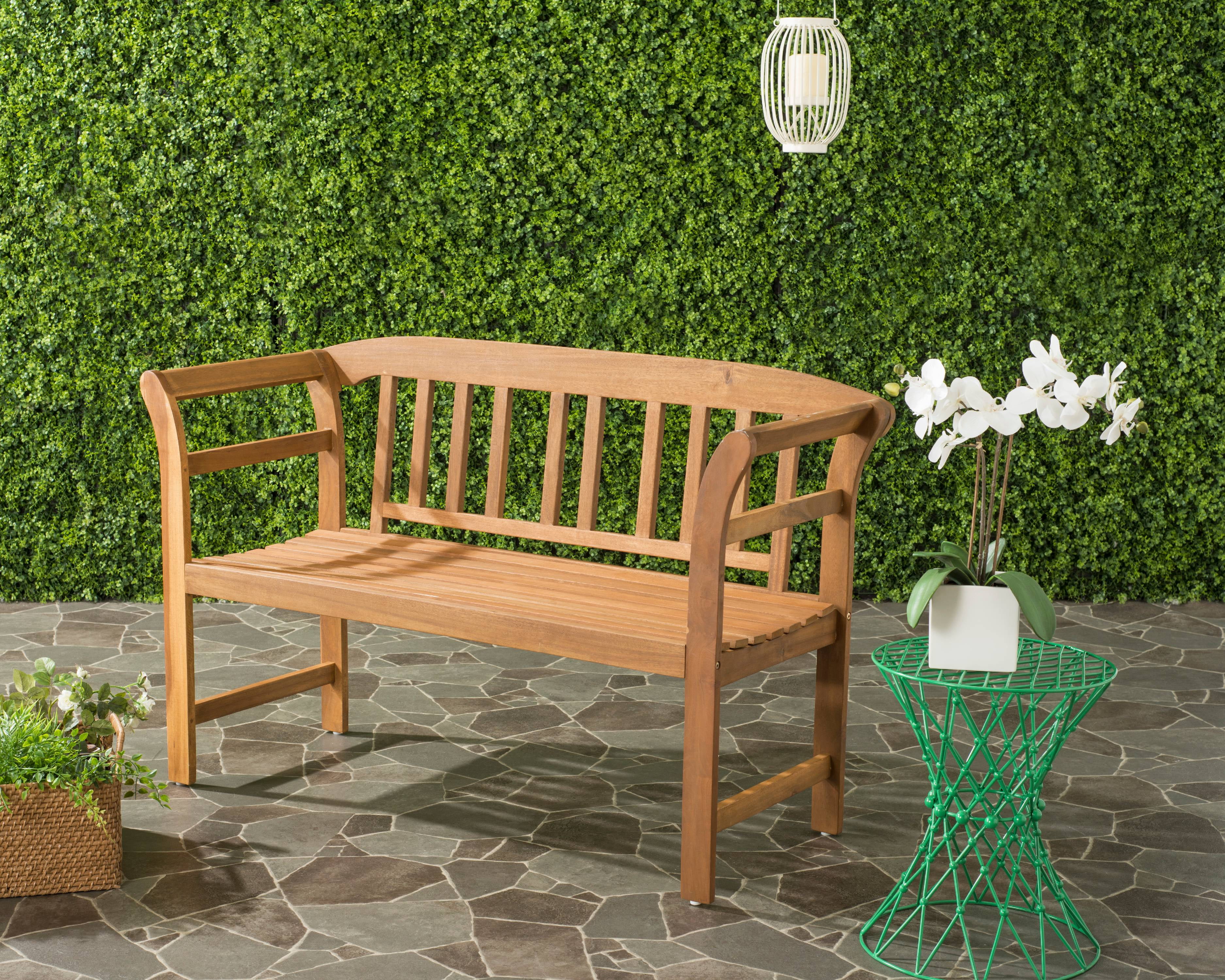 Teak Brown Acacia Wood 2-Seat Outdoor Bench
