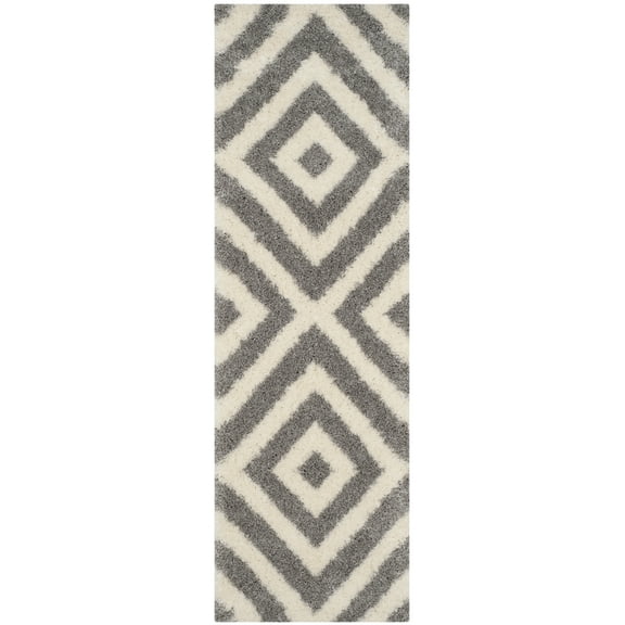 Safavieh  Portofino Shag Emelina Modern 2-inch Thick Rug Ivory/Grey 2'3" x 7' Runner 8' Runner,6' Runner Indoor,Runner Living Room,Bedroom,Entryway