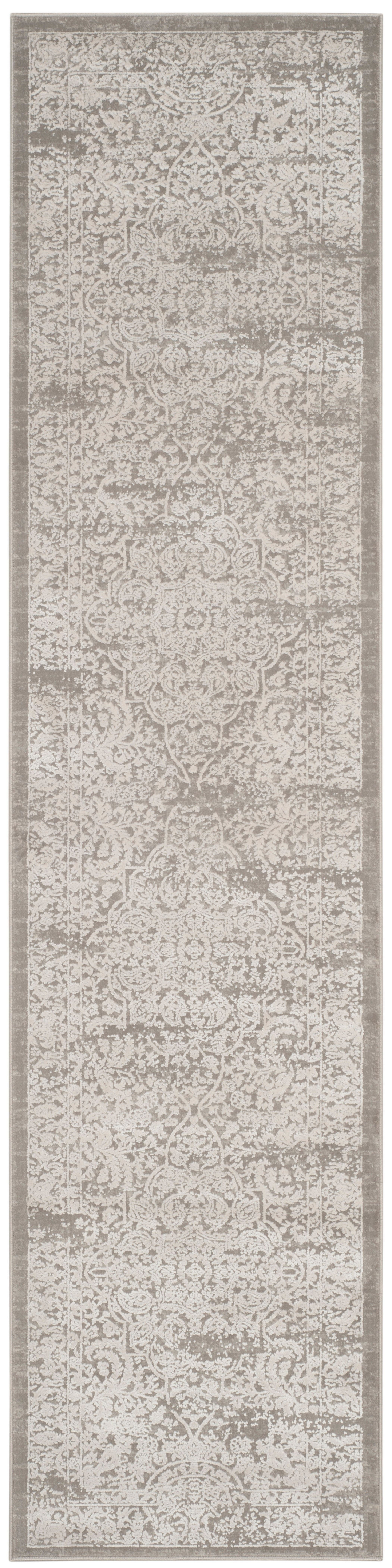 Vintage Distressed Grey & Beige Viscose Area Rug - 2' x 10'