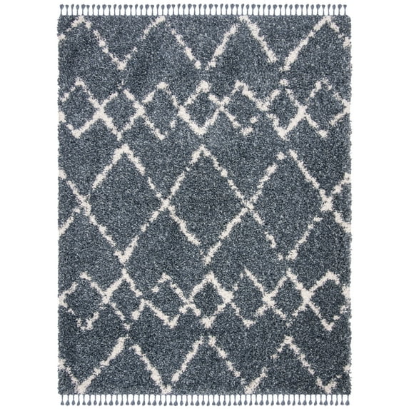 SAFAVIEH Pro Lux Marcus Geometric Shag Area Rug, Blue/Creme, 9' x 12'