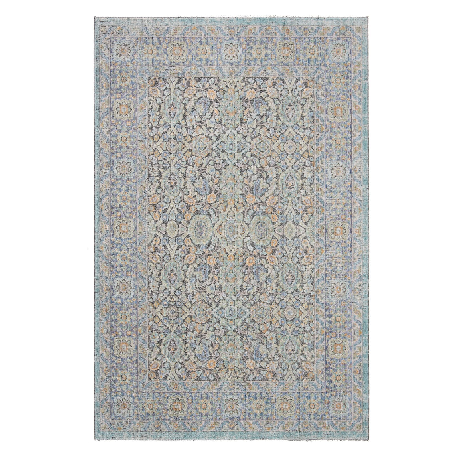 Blue and Green Floral Medallion Cotton Area Rug, 8' x 10'