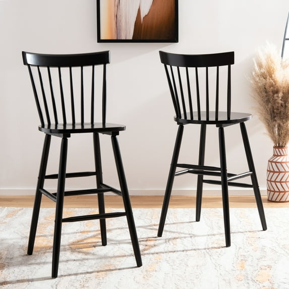 Safavieh Providence Solid Spindle Back Bar Stool with Footrest, Black (Set of 2)