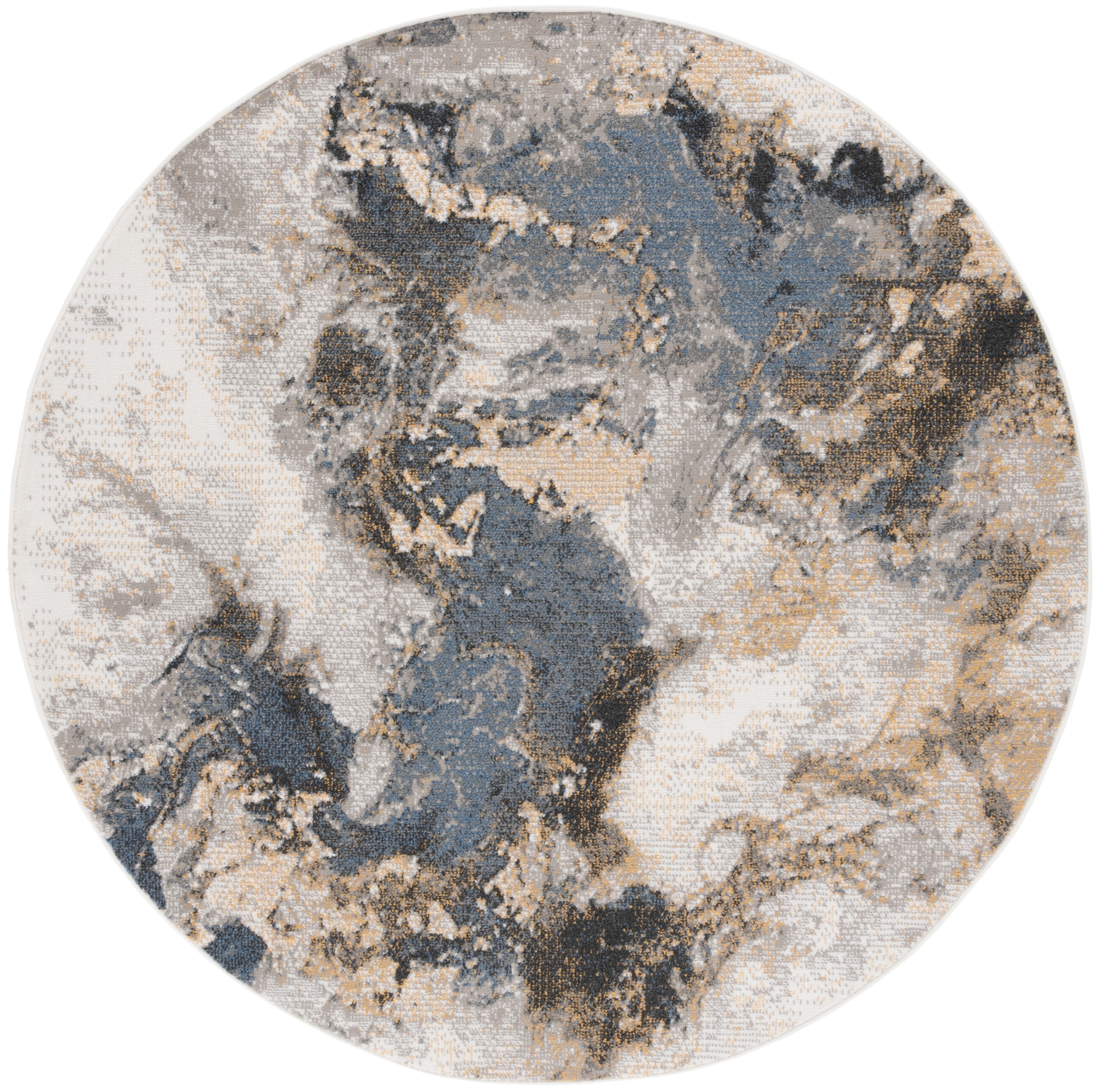 SAFAVIEH Pyramid Luis Abstract Area Rug, Grey/Navy Gold, 6'7" x 6'7" Round